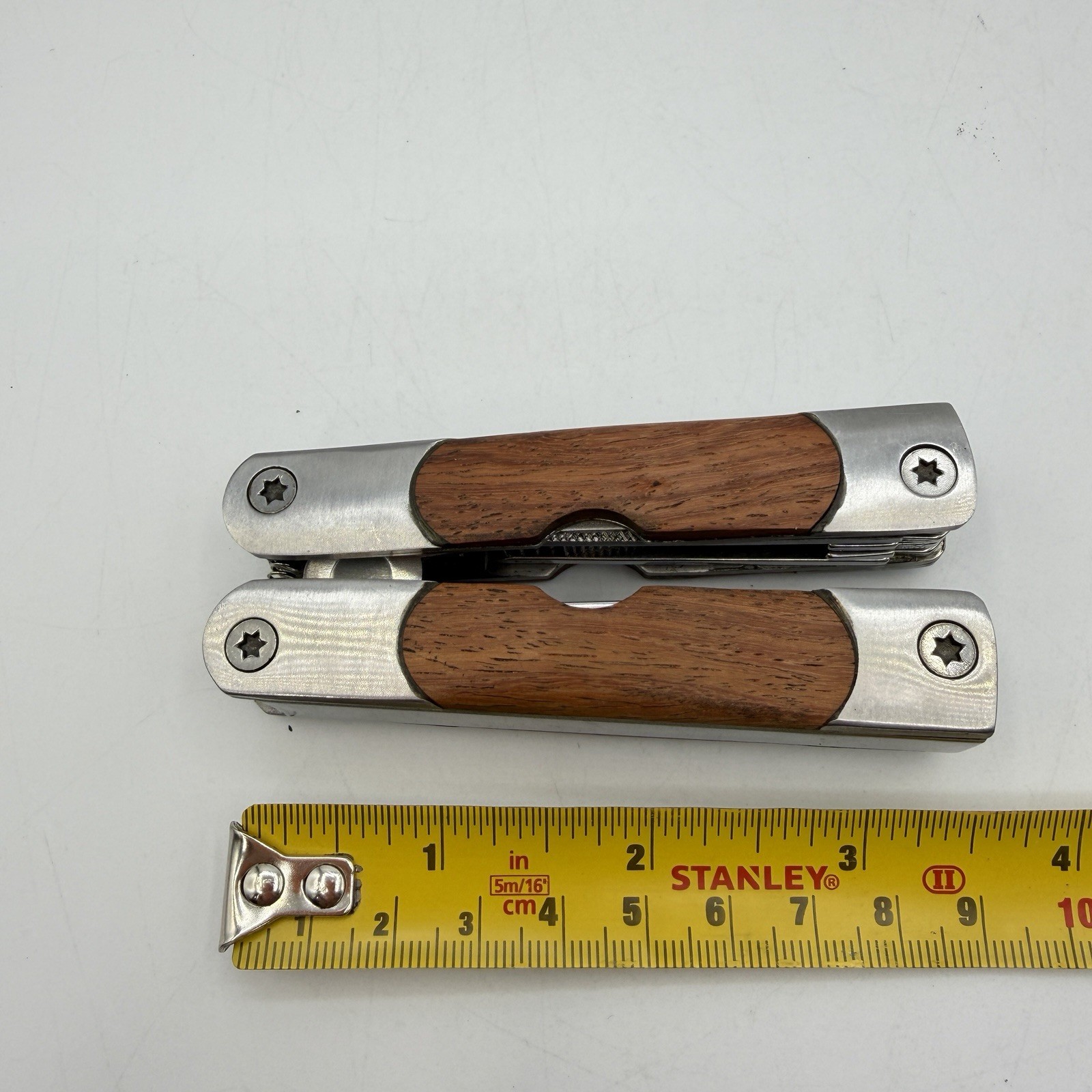 Sheffield 9 Multi-Tool Wood Handle Stainless-Steel Blade Pliers Saw Knife Opener