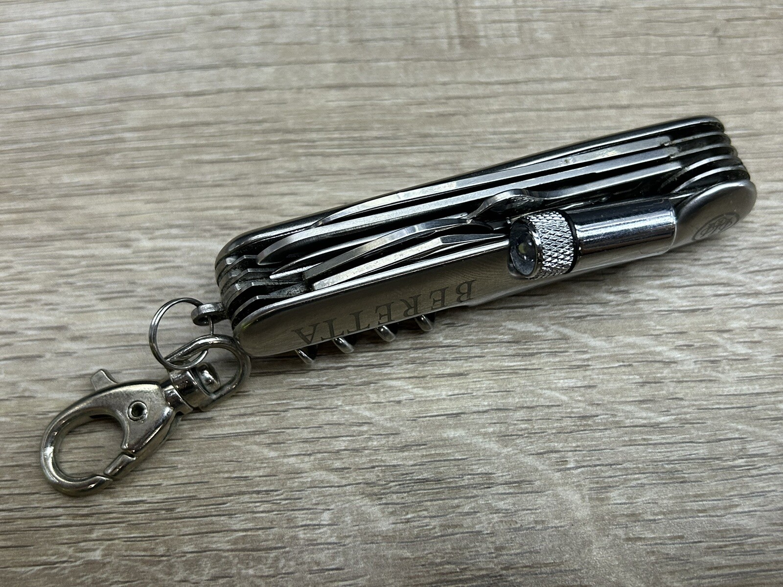 Vintage Beretta Silver Tone 10-Tool Multi-Tool Pocket Knife