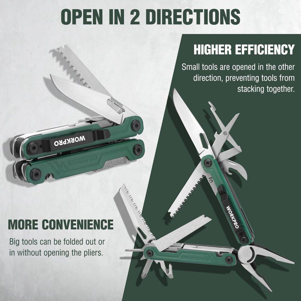 WORKPRO 18-in-1 Multi Tool Plier Stainless Steel Multitool Pocket Knife w/2 Lock