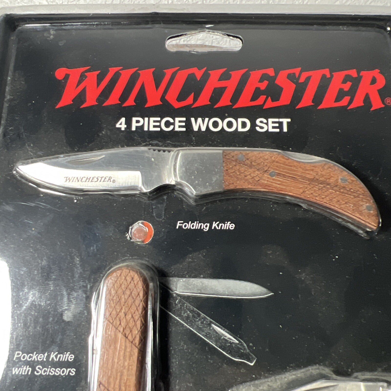 Genuine Winchester 4 Piece Wood Pocket Knife / Scissors / Multi Tool Set **NEW**