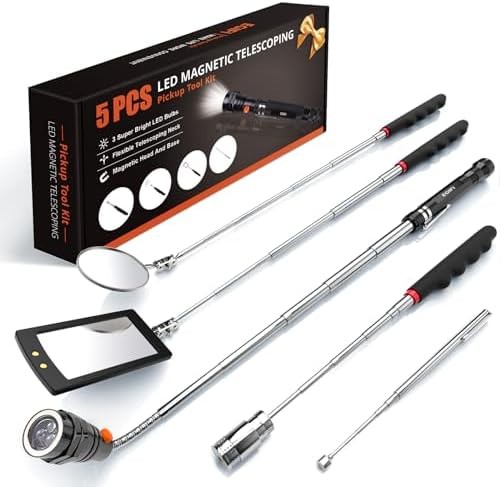Telescoping Magnetic Pickup Tool Set with 1 & 15 lb Pick Up Sticks, Round and…