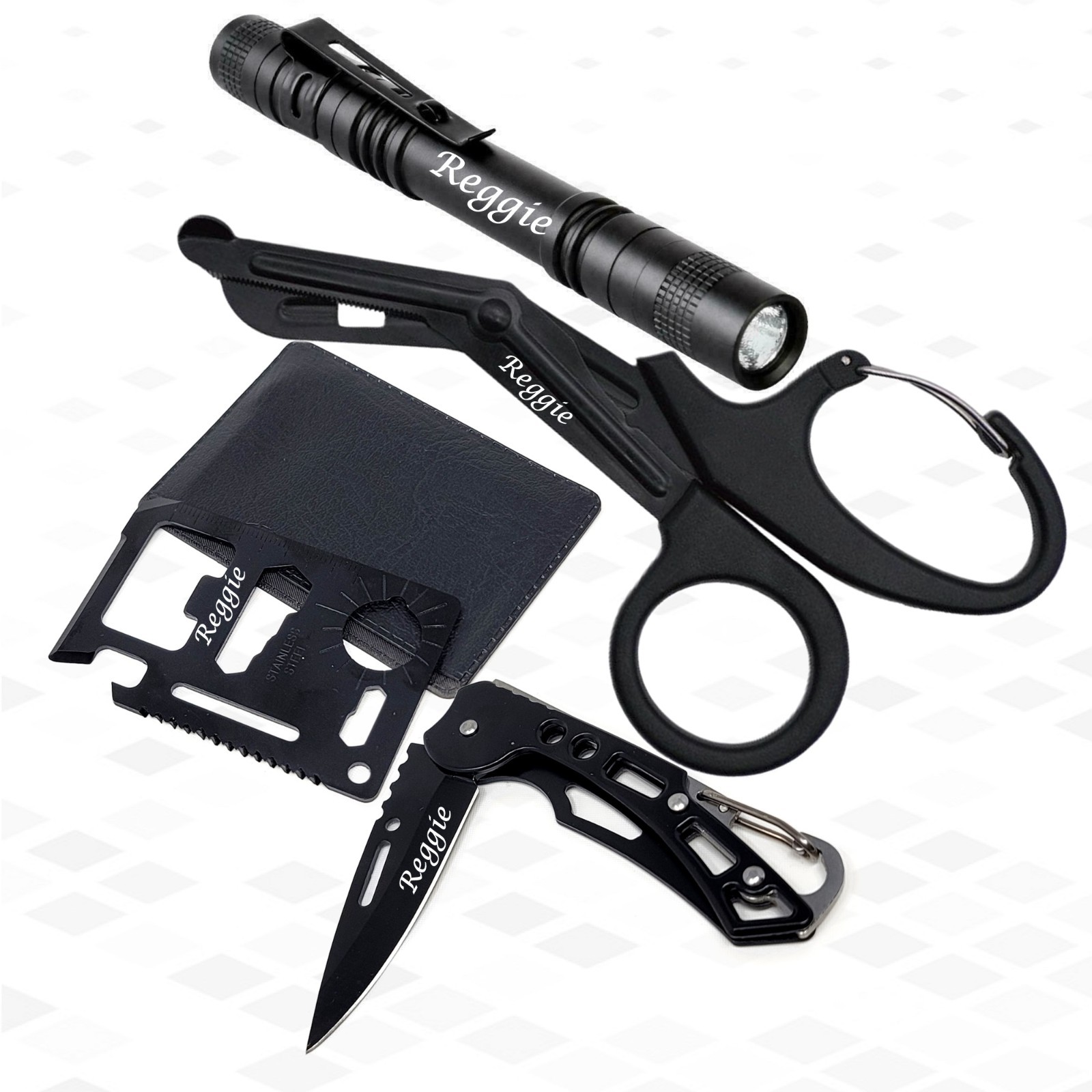 Custom Engraved 4pc Multi-Tool Camping Set for Fishing & Haunting Christmas Gift