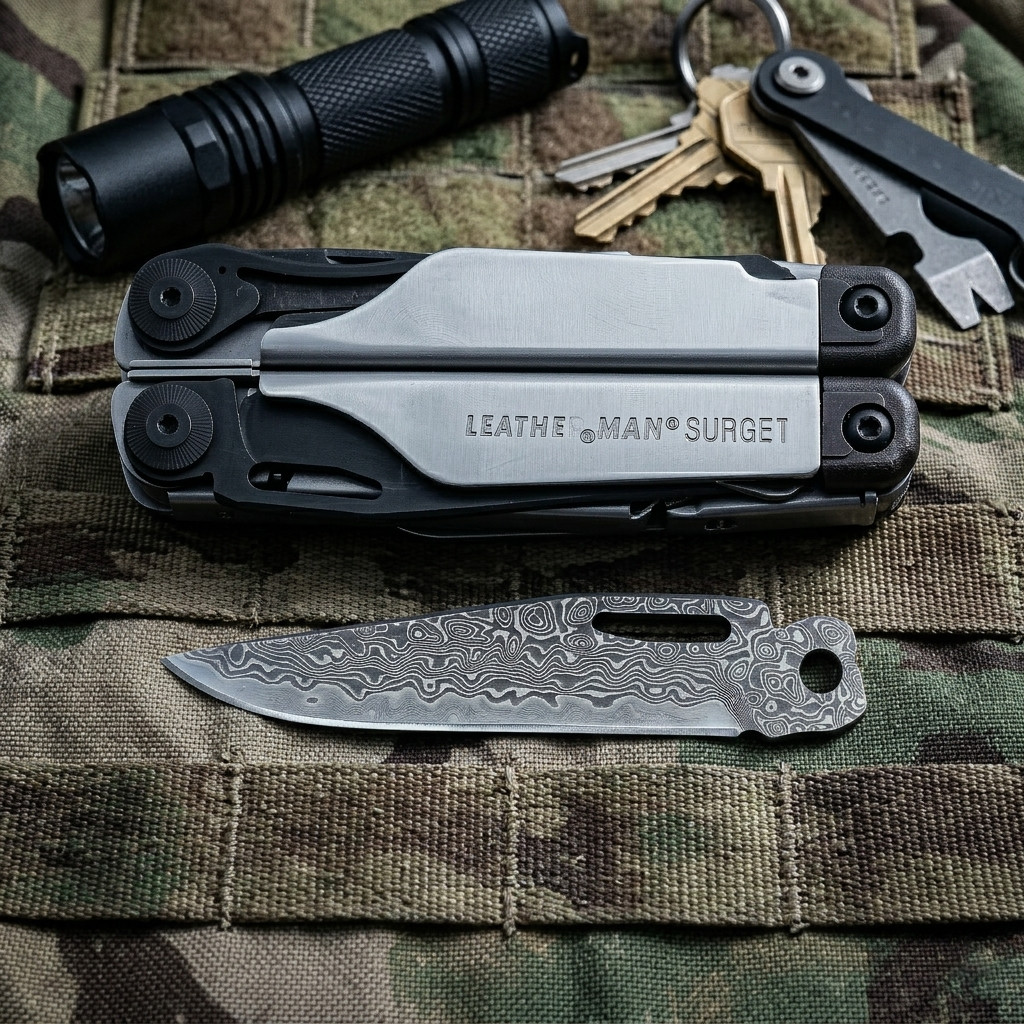 Custom VG10 Damascus (MAIN)Blade for LEATHERMAN SURGE – CNC, 60HRC
