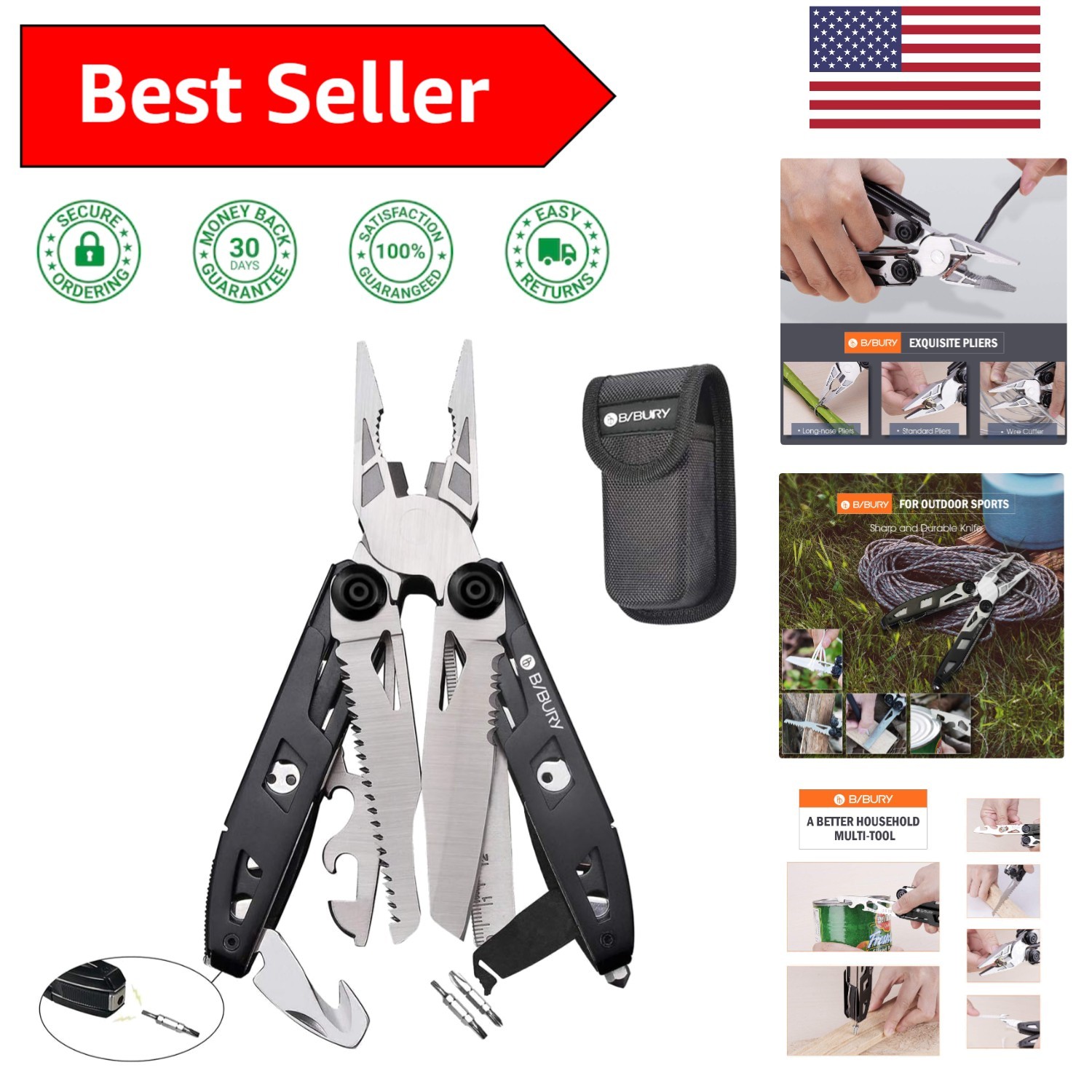 Durable 18-in-1 Pocket Multitool with Safety Lock Design for Outdoor Adventures