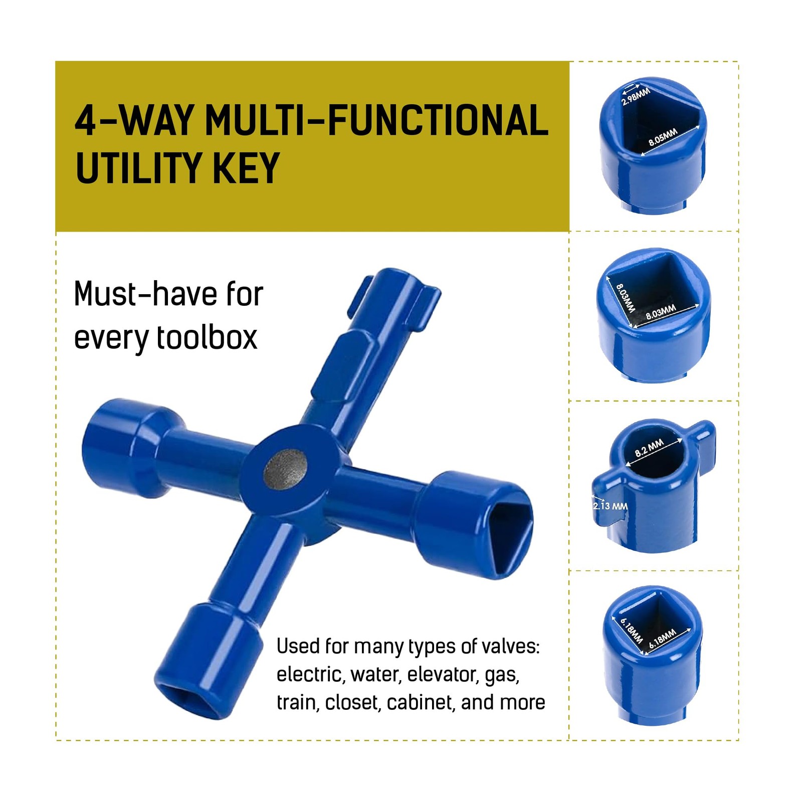 Water Meter Key 17″ Reinforced Steel T-Handle – 4-Way Spigot Selector Tool