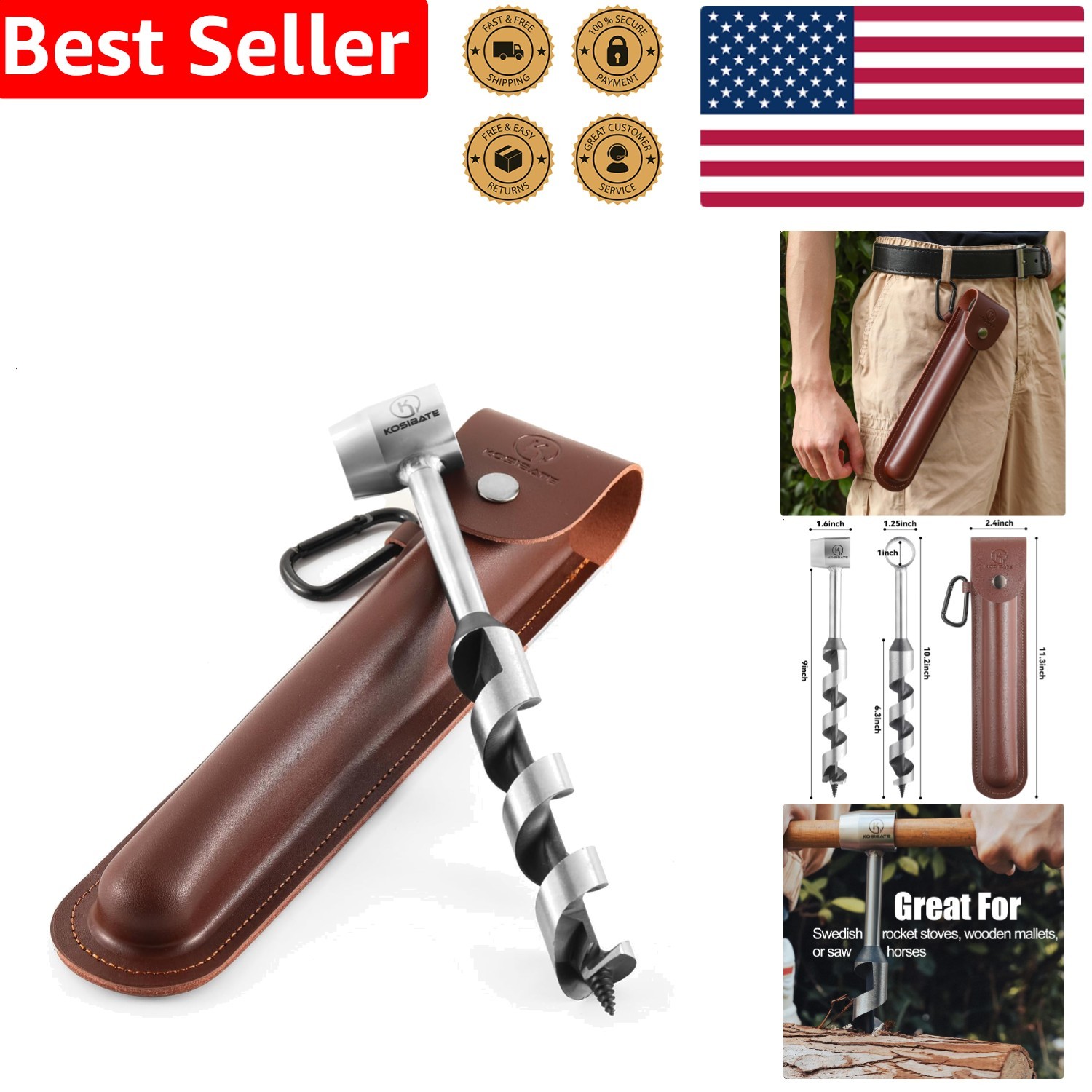 Settlers Wrench, Easy Wood Drilling Tool, Stainless Steel Bushcraft Camping