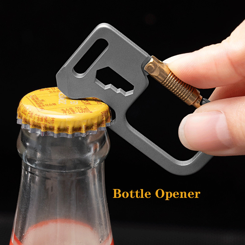 EDC Titanium + Brass Keychain Carabiner Multi Tools Wrench Crowbar Bottle Opener