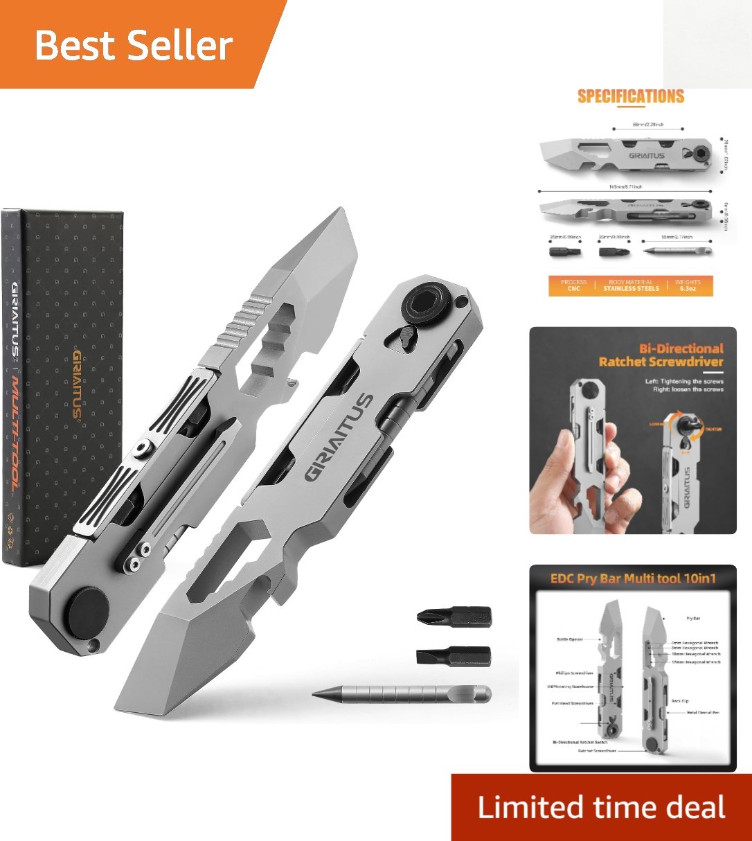 Heavy-Duty EDC Pry Tool: Integrated Ratchet Screwdriver & Everlasting Pen