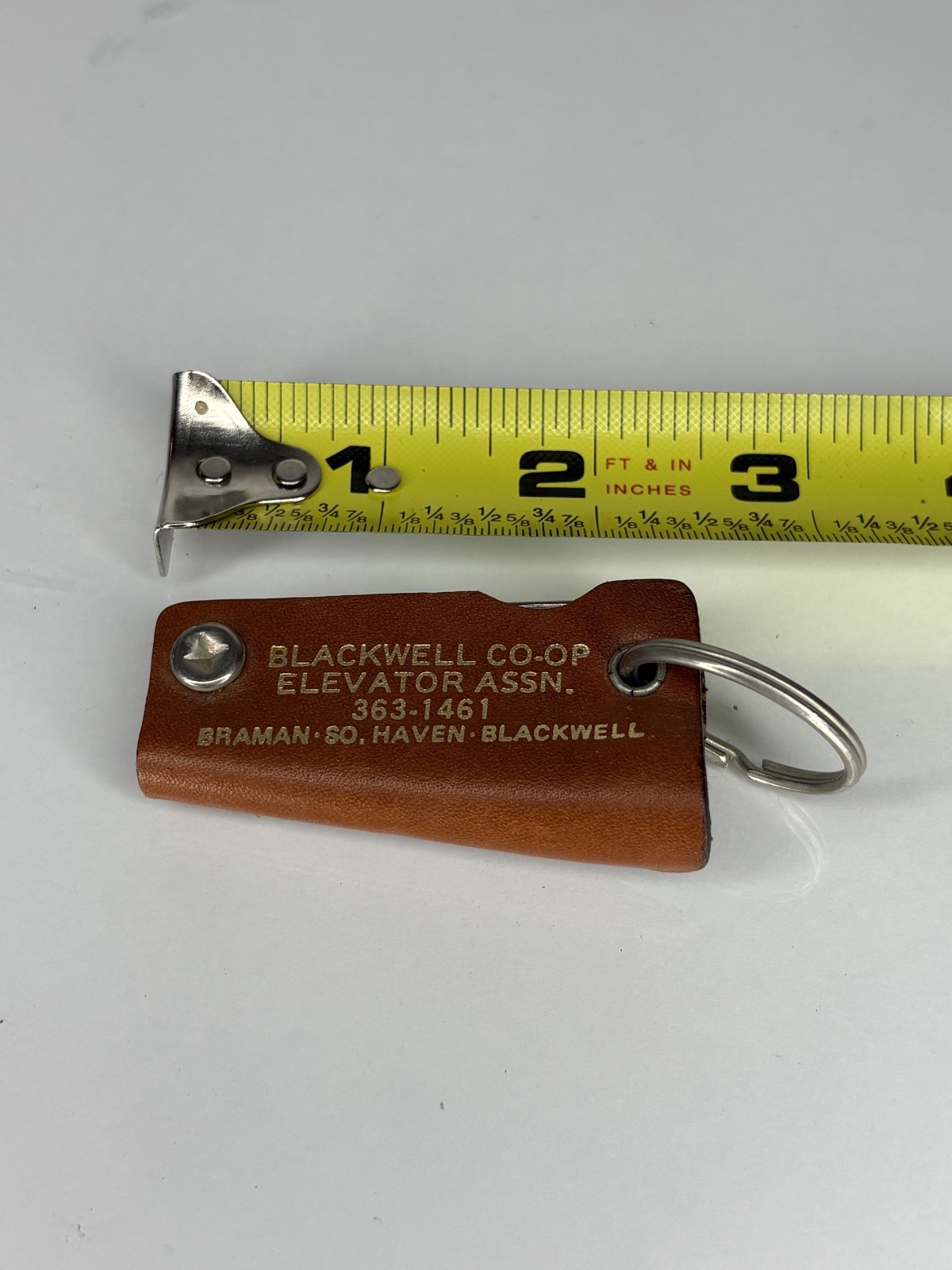 VTG LEATHER WRAPPED POCKET KNIFE MULTI-TOOL BLADES KEYCHAIN – Advertising