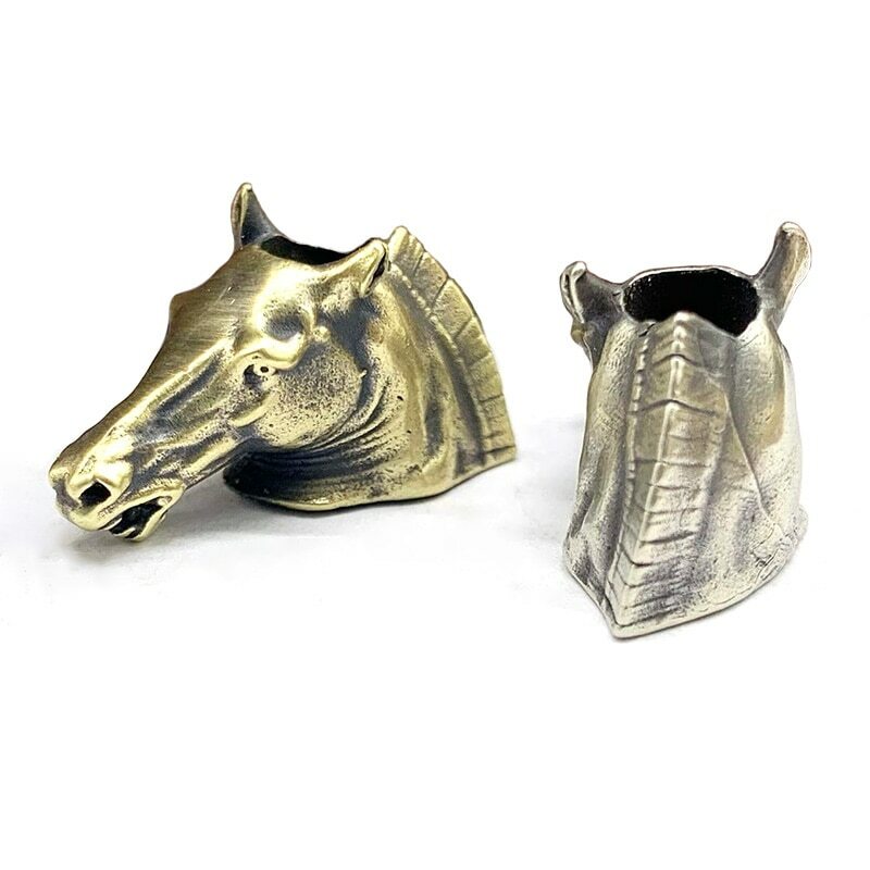 Brass Zodiac Horse Head Keychain Pendant Umbrella Rope Knife Bead EDC Pendant