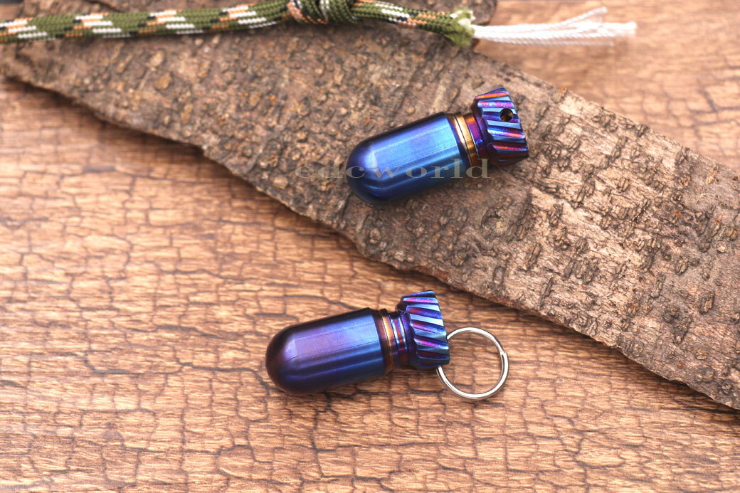 Outdoor Titanium CNC Torpedo Type Waterproof Pill Case Key Chain Container EDC