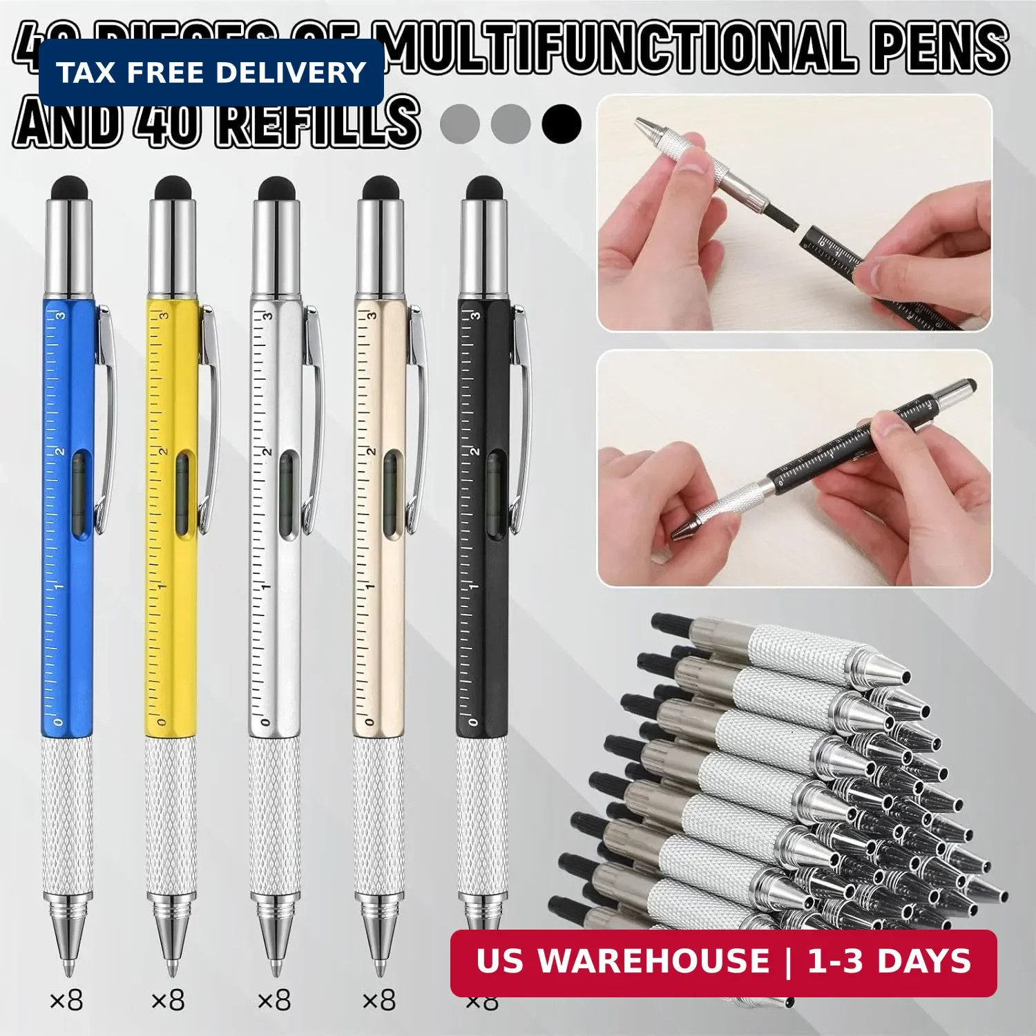 Yeaqee 40 Pcs Fathers Day Bulk Men Gifts 6 in 1 Screwdriver Multi Tool Pens with