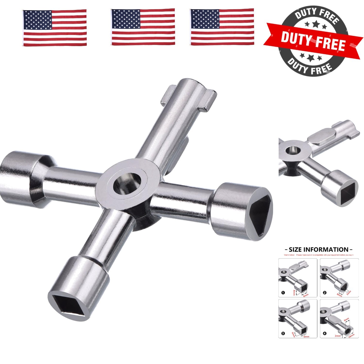 4 Way Sillcock Water Key, 15/64″, 5/16″, 15/32″, 35/64″ Multifunction Utility…
