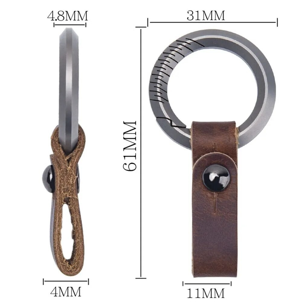 Titanium Alloy Leather Keychain Portable Removable Key Ring pendant EDC #B6