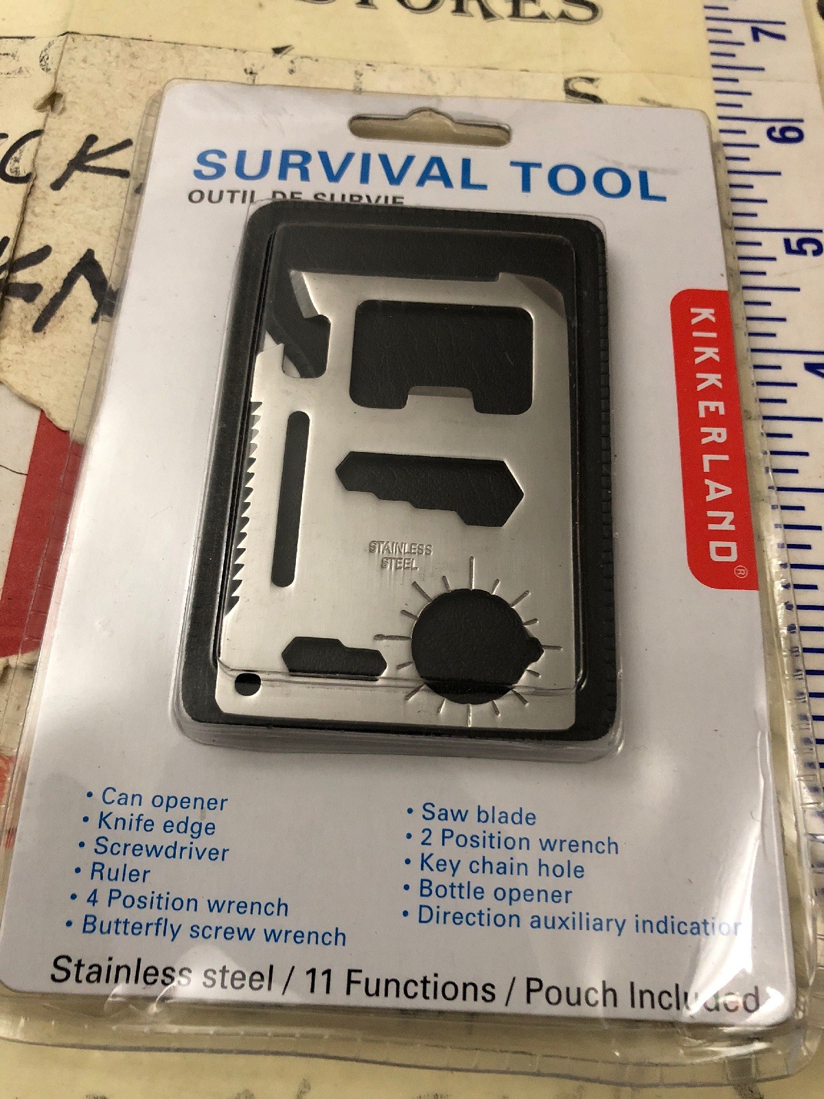 Kikkerland Classic Stainless Steel Survival Tool, Pocket 11 functions + pouch