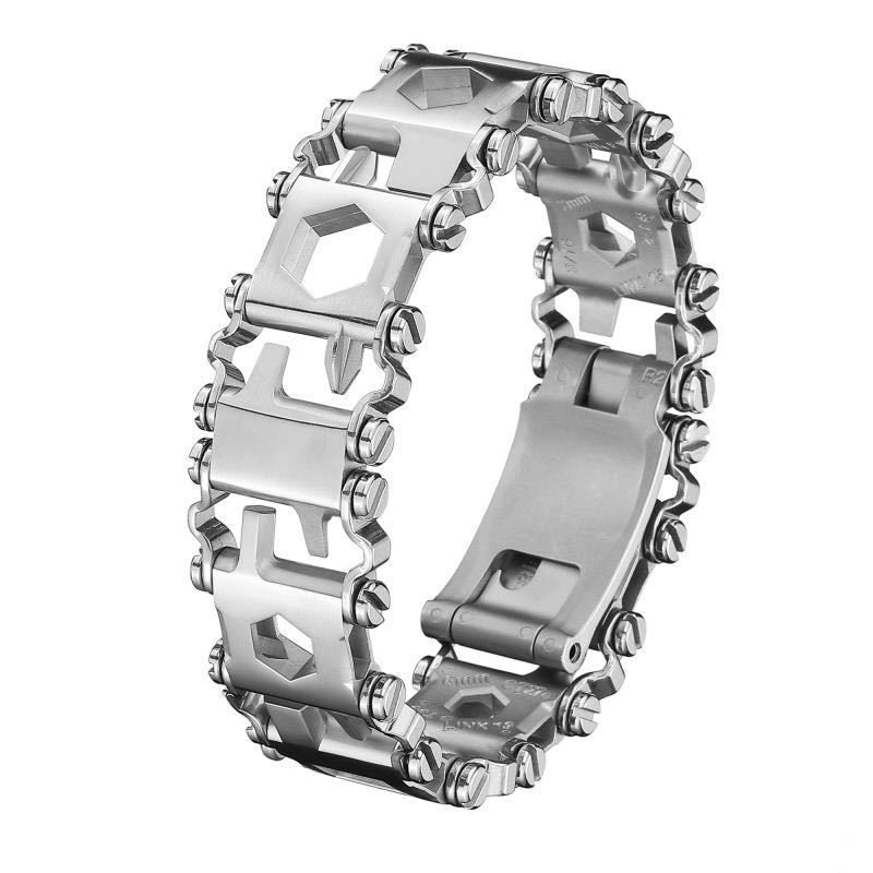 Pulsera multifuncional de acero inoxidable para acampar (plata estrecha)