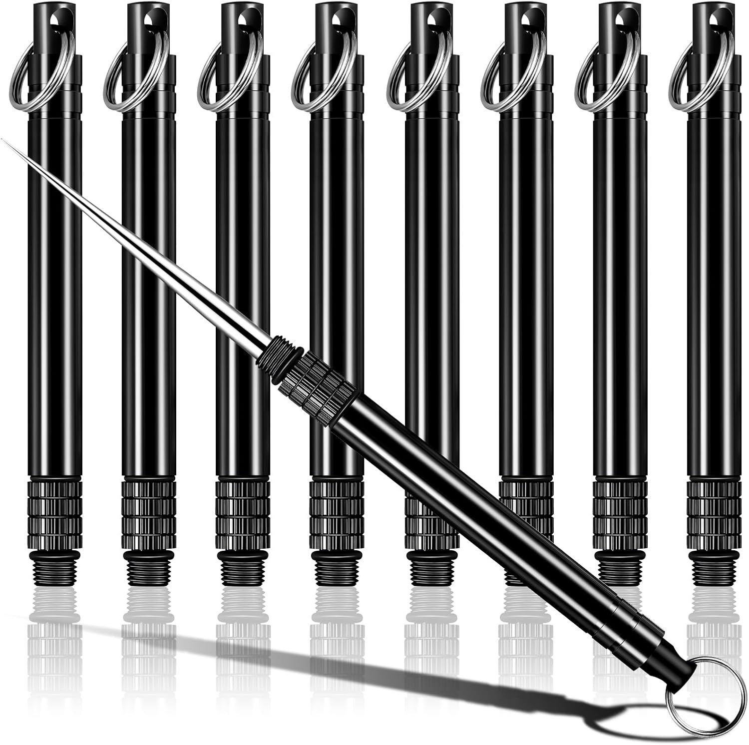 Metal Titanium Toothpicks, 8Pcs Black Reusable Keychain Telescopic Toothpick wit
