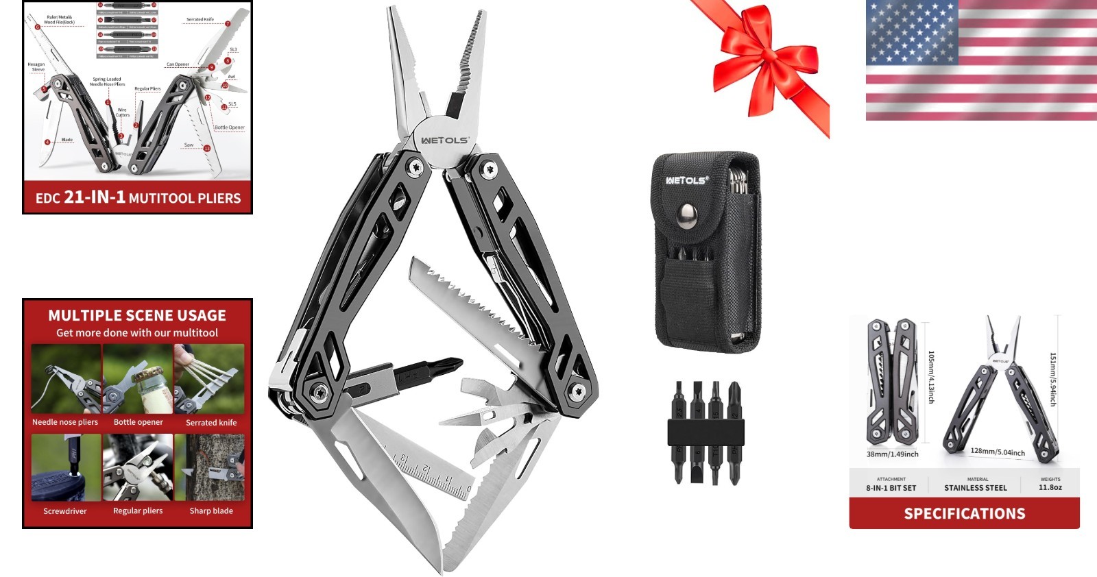 21 Tools in One: Durable Stainless Steel Multitool with Safety Features & Sheath