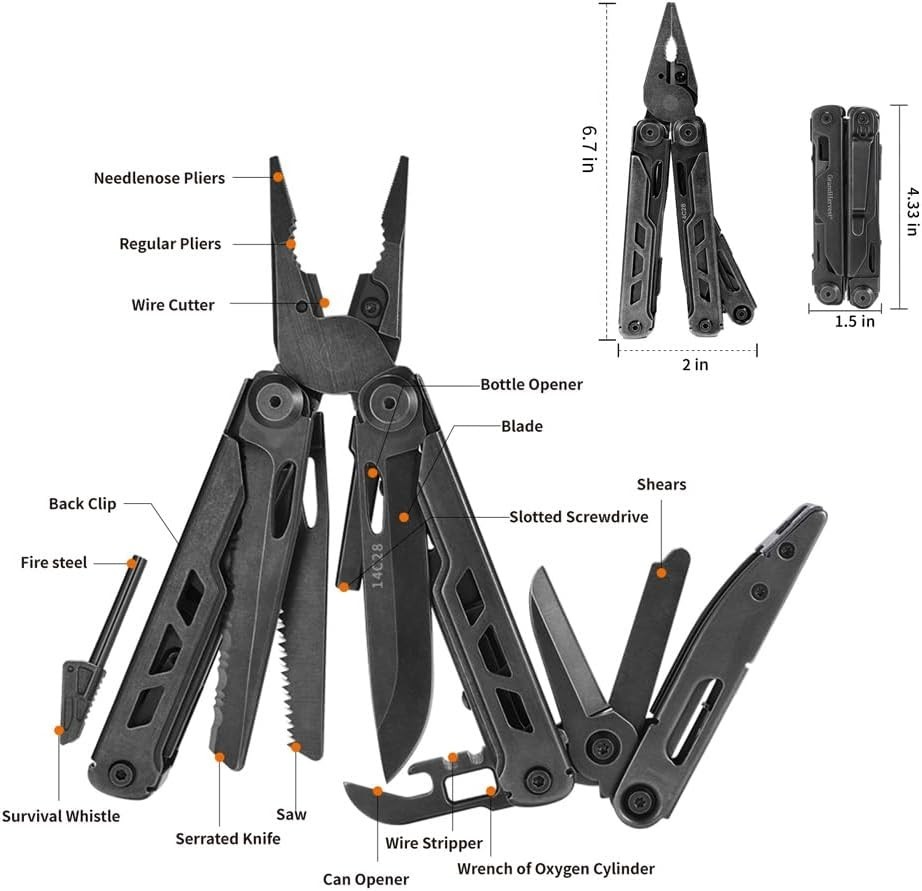 Portable Outdoor Multitool with Large Folding Scissors