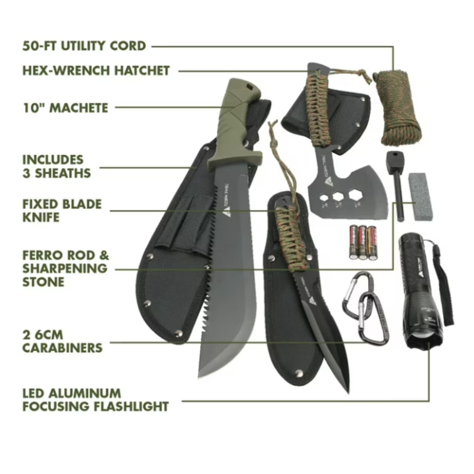 Ozark Trail 12 Pack Camping Tool Set with Flashlight, Machete, Knife New