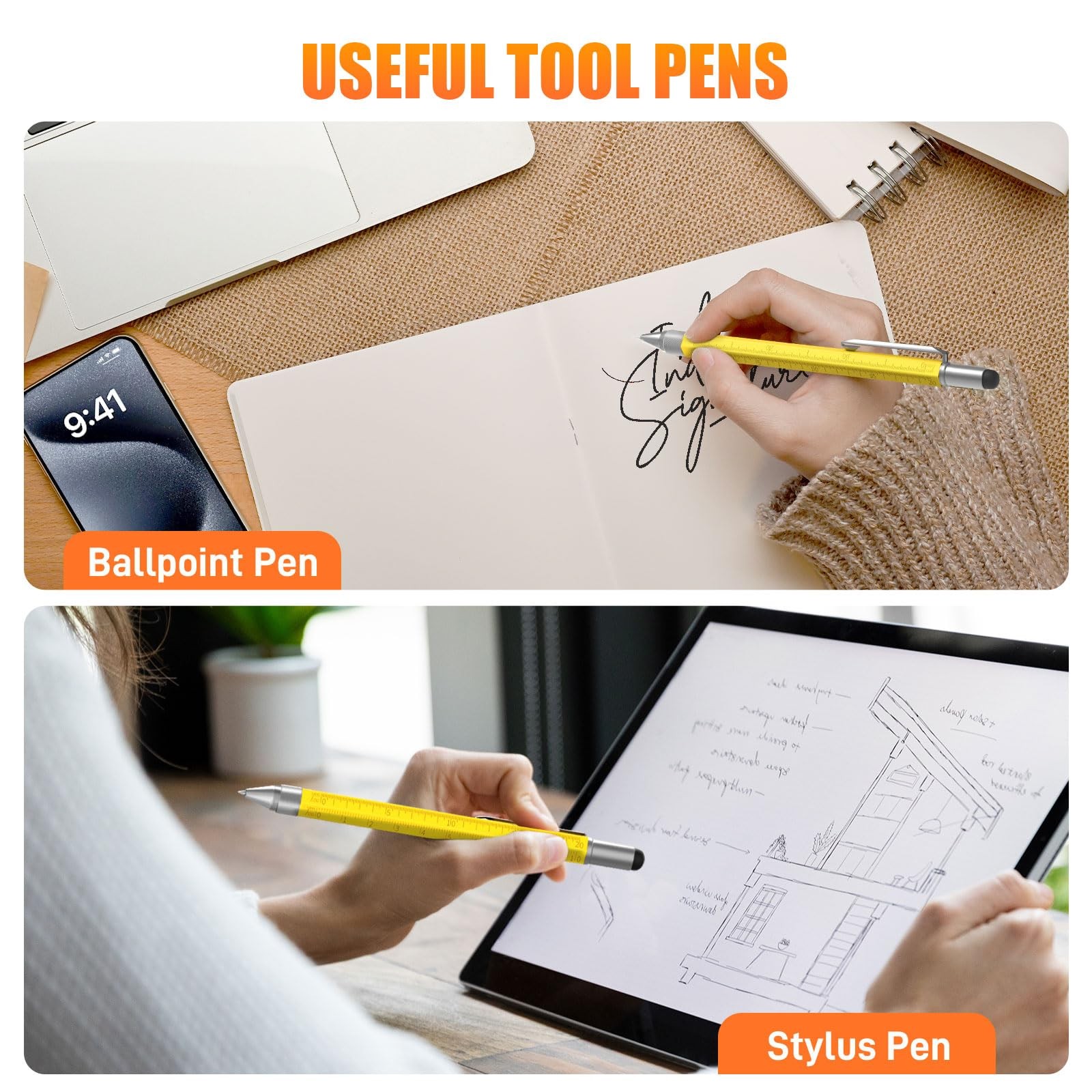 6 In 1 Multi Tool Pen Set with Ruler Level Ballpoint Pen for Men Dads