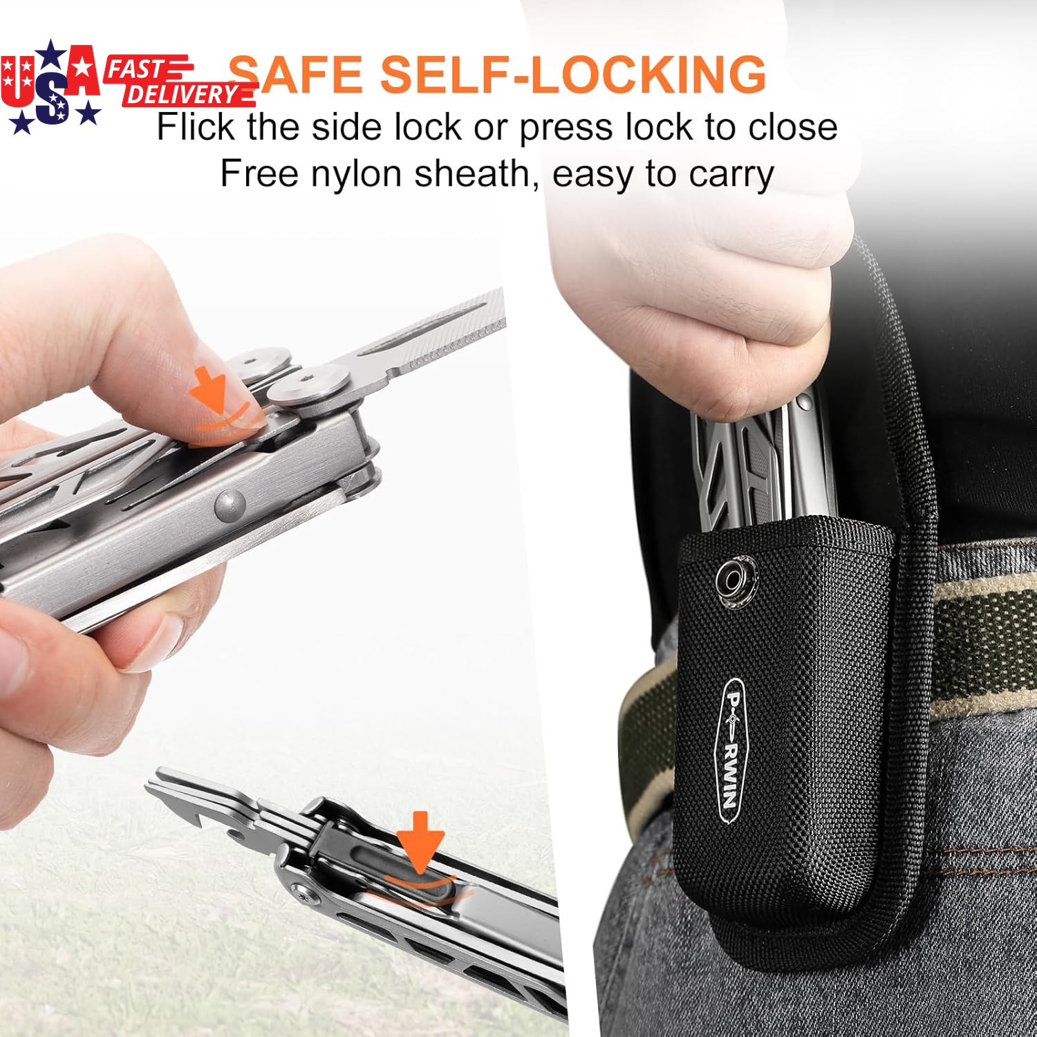 Multitool, 17-In-1 Stainless Steel Multi Tool Pliers with Self-Locking, Pocket K