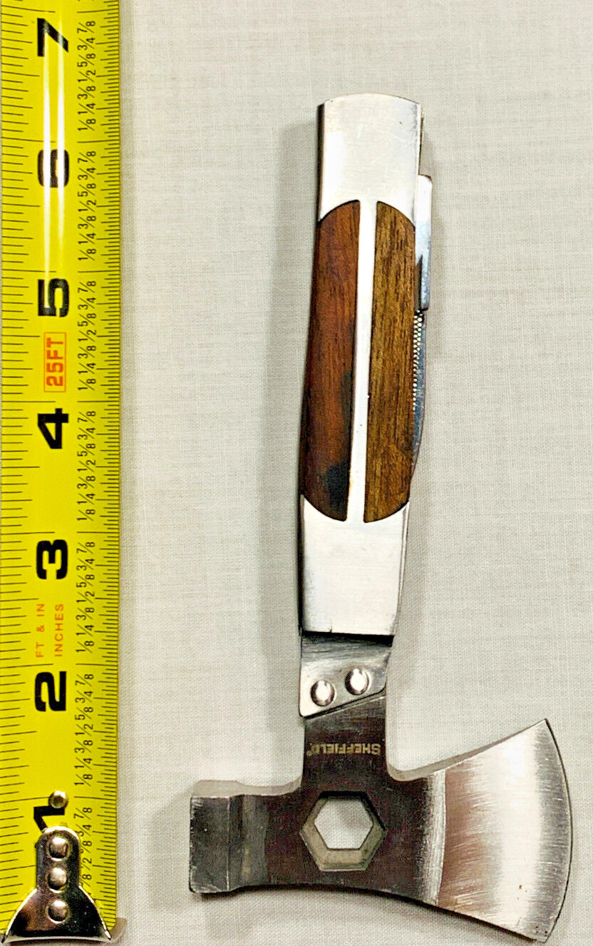 Sheffield 12-in-1 HATCHET / AXE MULTI TOOL Saw Blade Folding Knife CLEAN! NICE!
