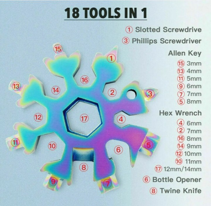 18 In 1 Stainless Tool Multi Tool Portable Snowflake Shape Key-Chain Screwdriver