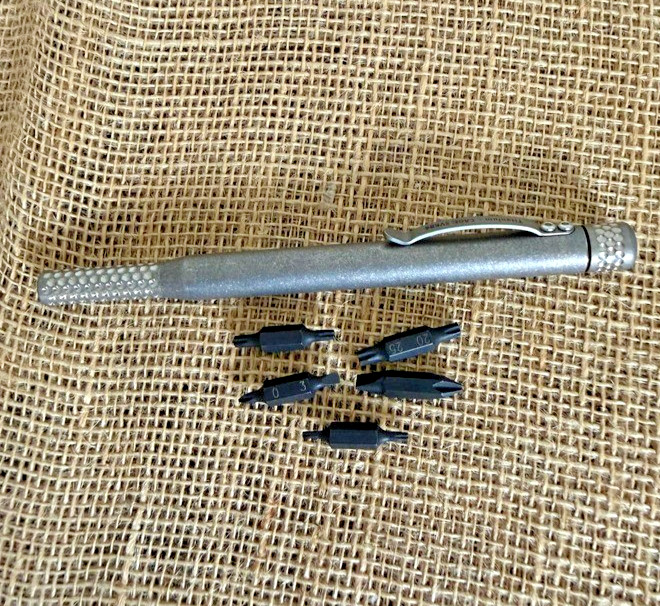 Maratac Titanium Pen Driver 4 Standard Bits Holds Extras Gnurling Pocket Clip