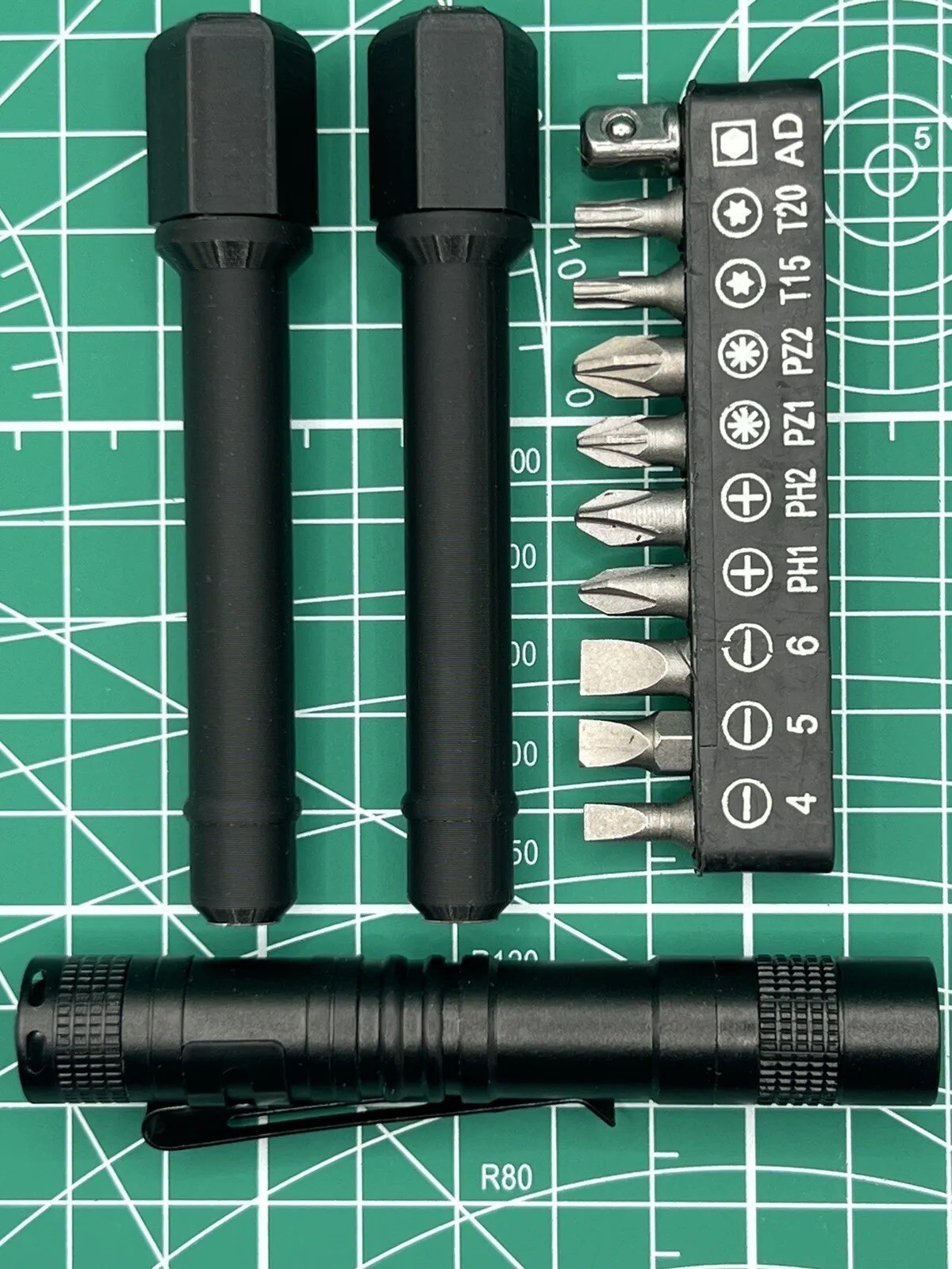 For/Multitool/EDC Tool. -2 Bit Holders-Bit Set- and -Flashlight-