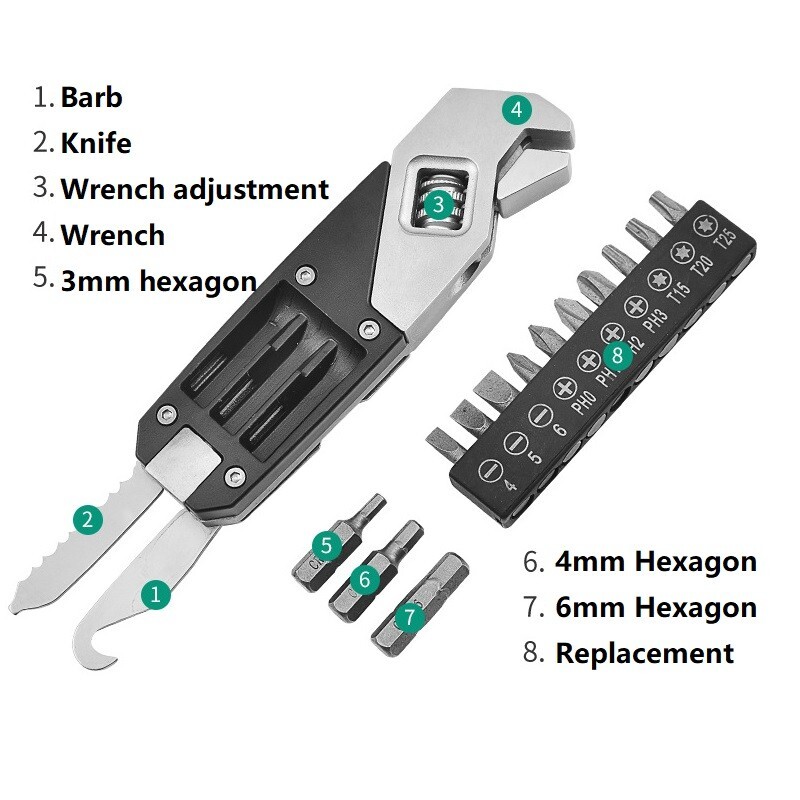 Portable Multi-function Wrench Folding Tool For Bike Motorcycle Outdoor Camping