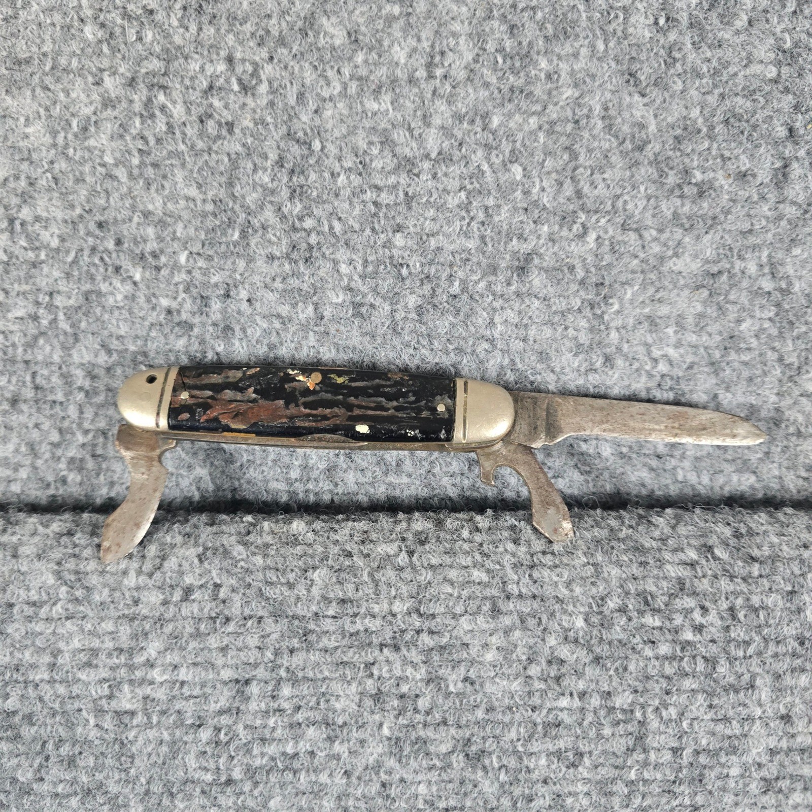 Vintage Multi Tool Pocket Knife Black Handle EDC Utility Camping Repair Tool