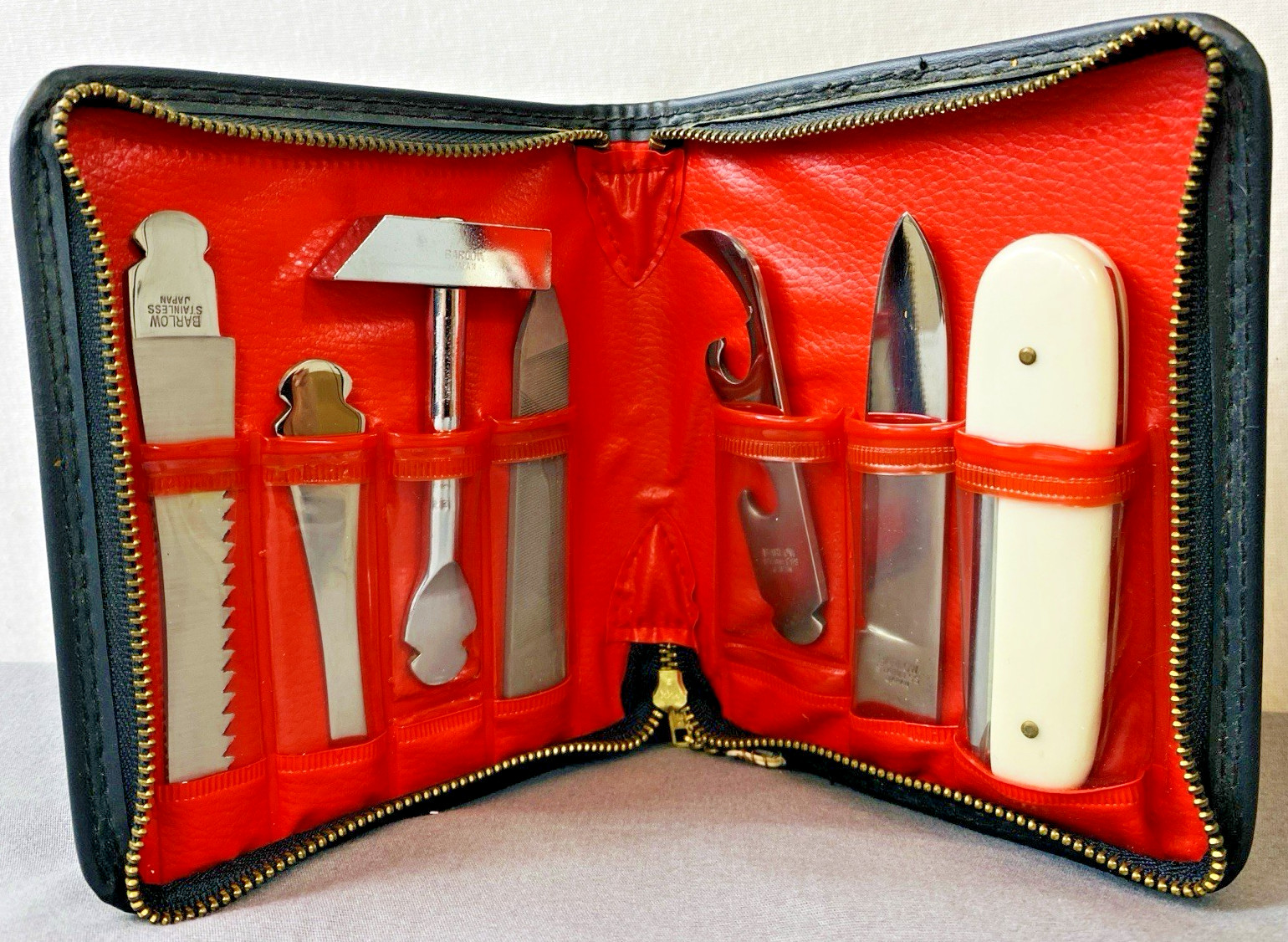 Vintage Barlow Tool Kit w/Zippered Case – Handle & 9 Tools Japan Made.