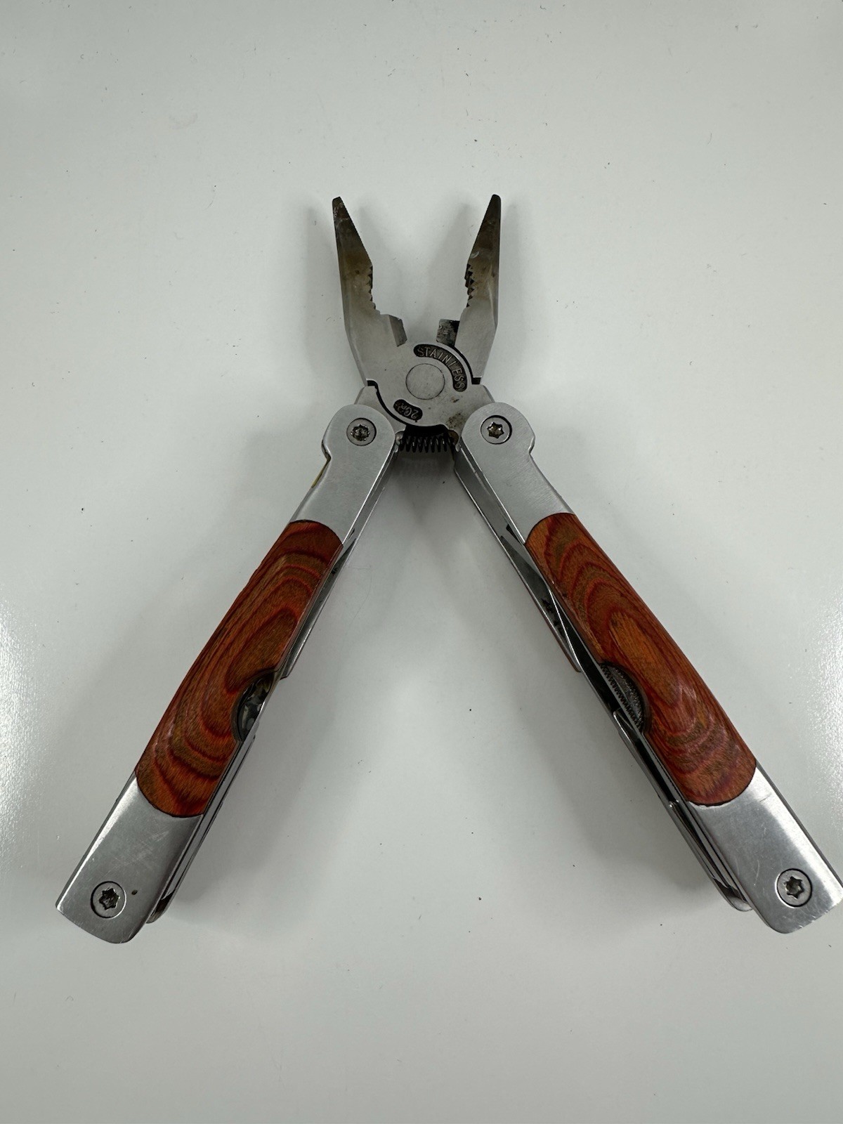 Multi Tool Plus Knife Maxam 9-in-1 Pocket Stainless Wood Handle w/ Case Tool