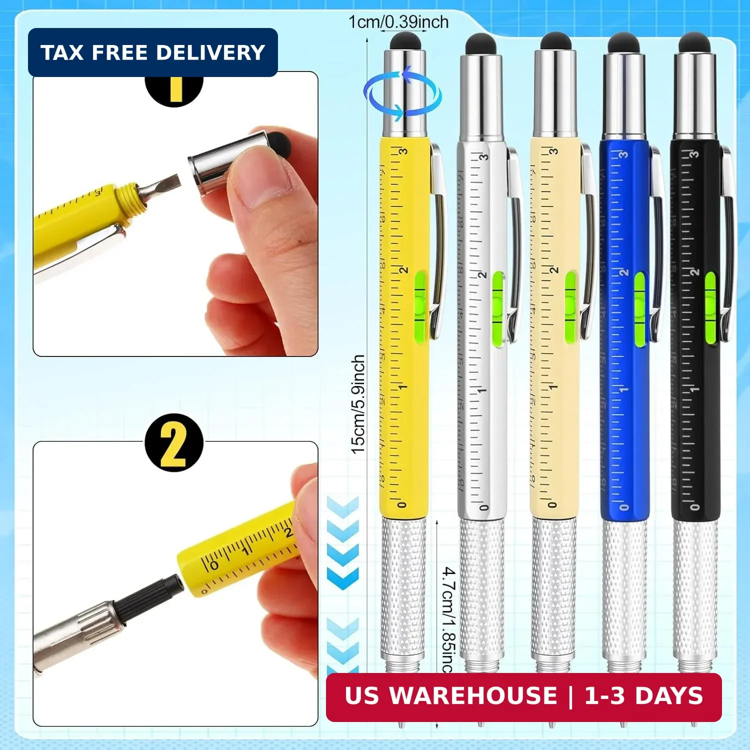 Yeaqee 80 Pcs Father’s Day Men Gifts:6 in 1 Multi Tool Pens with Refills Ruler L