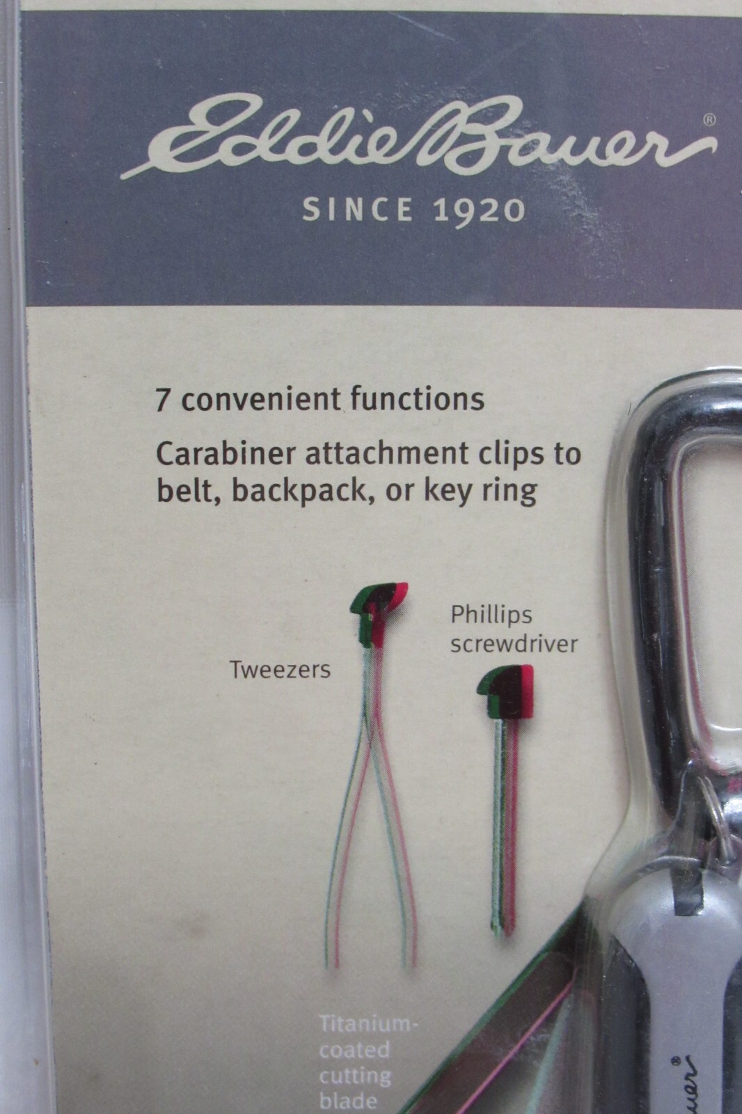 Eddie Bauer 7-Function Pocket Tool Knife, Screwdrivers, Scissors, Carabiner New