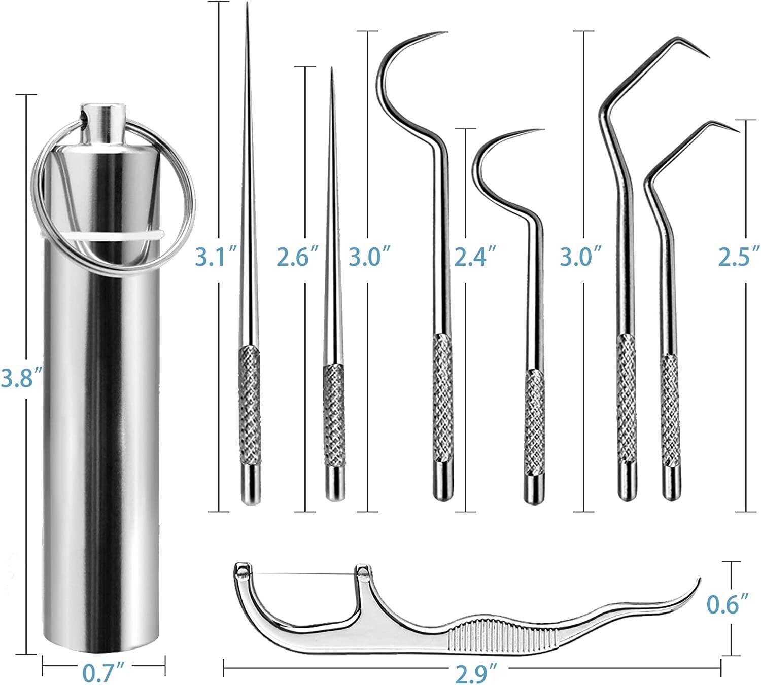 7Pcs Portable Stainless Steel Toothpicks Set,Reusable Metal Toothpick Kit W/ Box