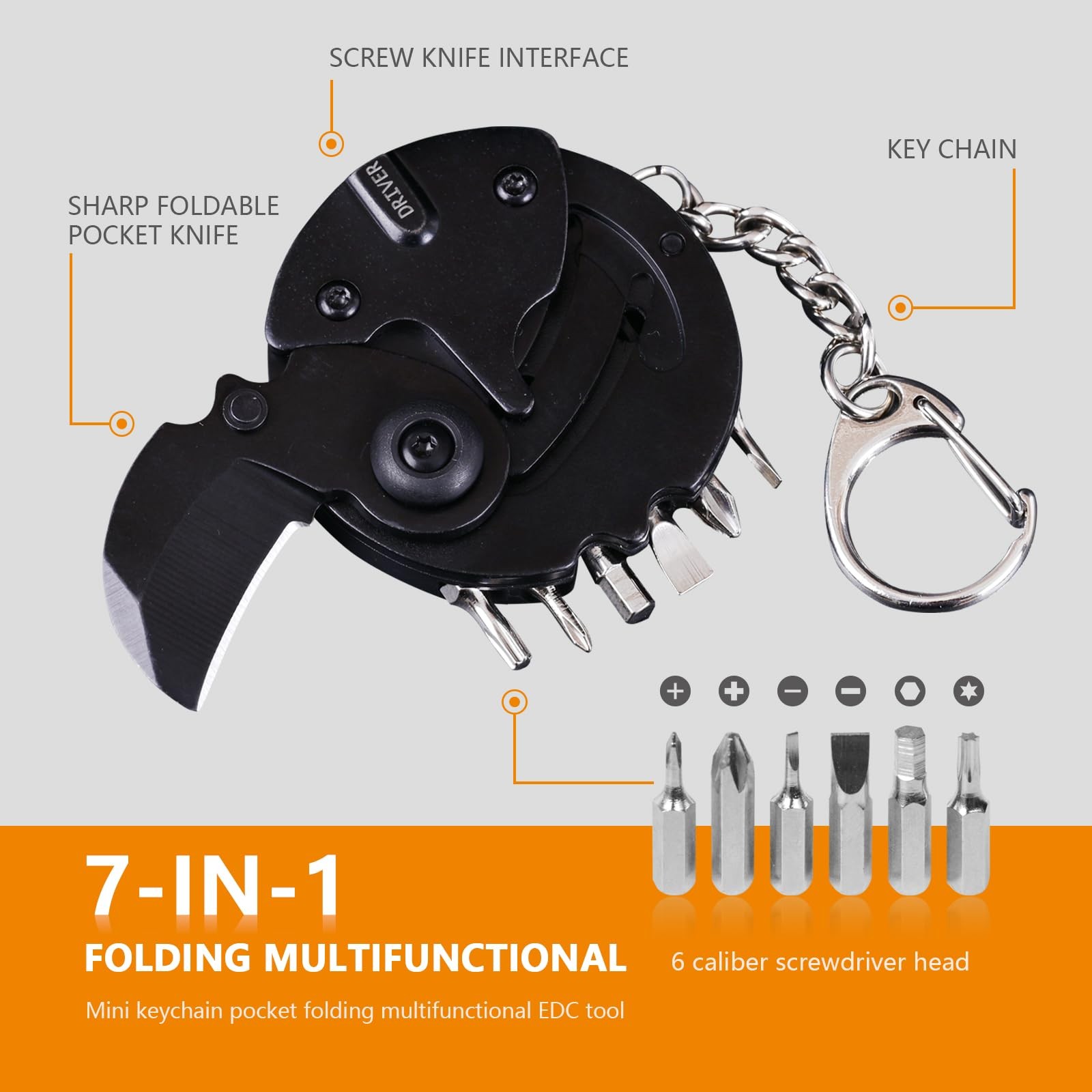 7-in-1 mini outdoor folding multifunctional tool – Small EDC Multitool with S…
