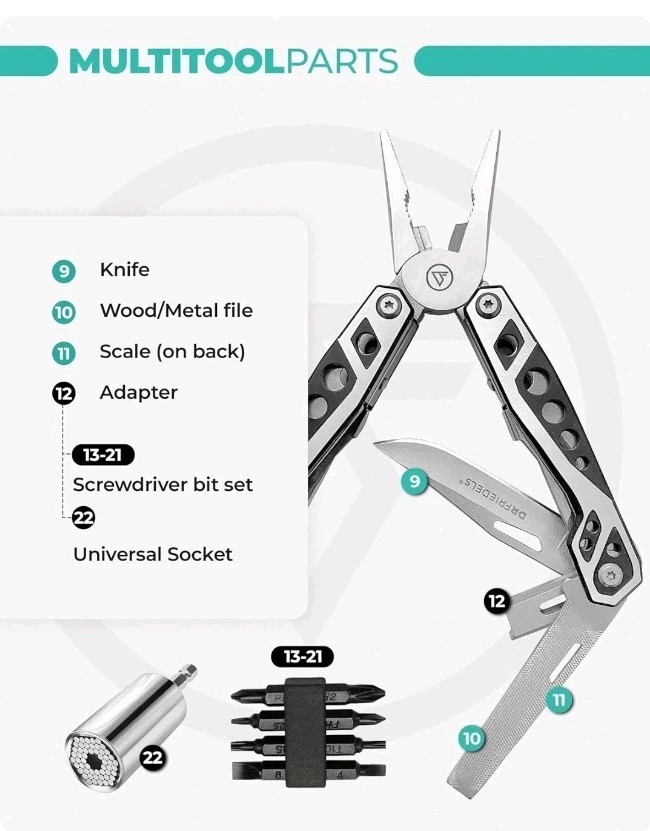 DR Fridels Multi Tool with Universal Socket – 22 in 1 Stainless Steel…