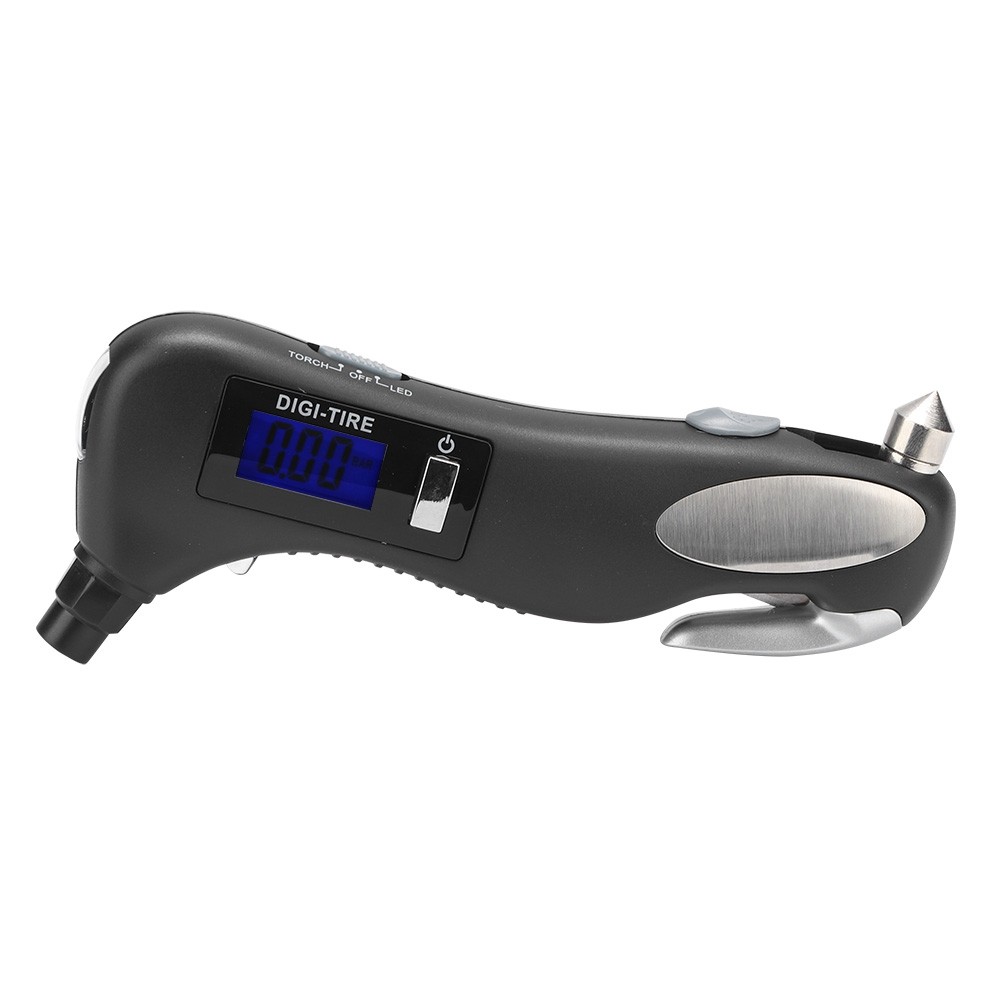 Multifunctional Outdoor Emergency Car Flashlight Tire Pressure Gauge Cutter AHPF