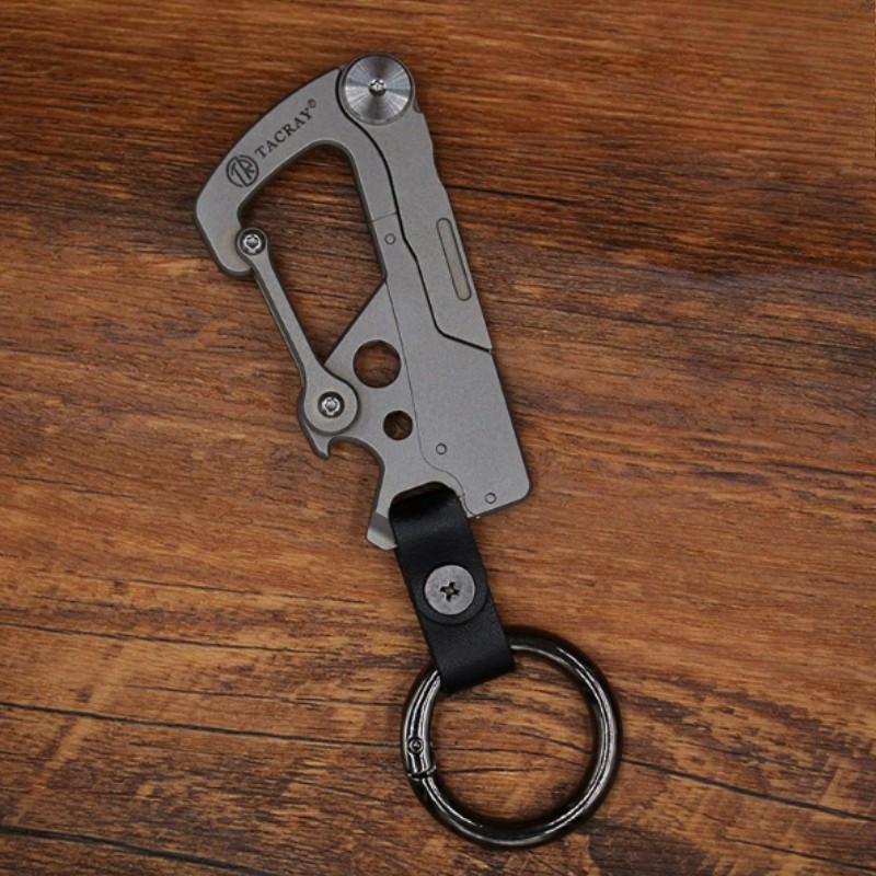 EDC Lsand Alloy Meteorite Pattern Key Chain Carabiner Outdoor Folding Knife
