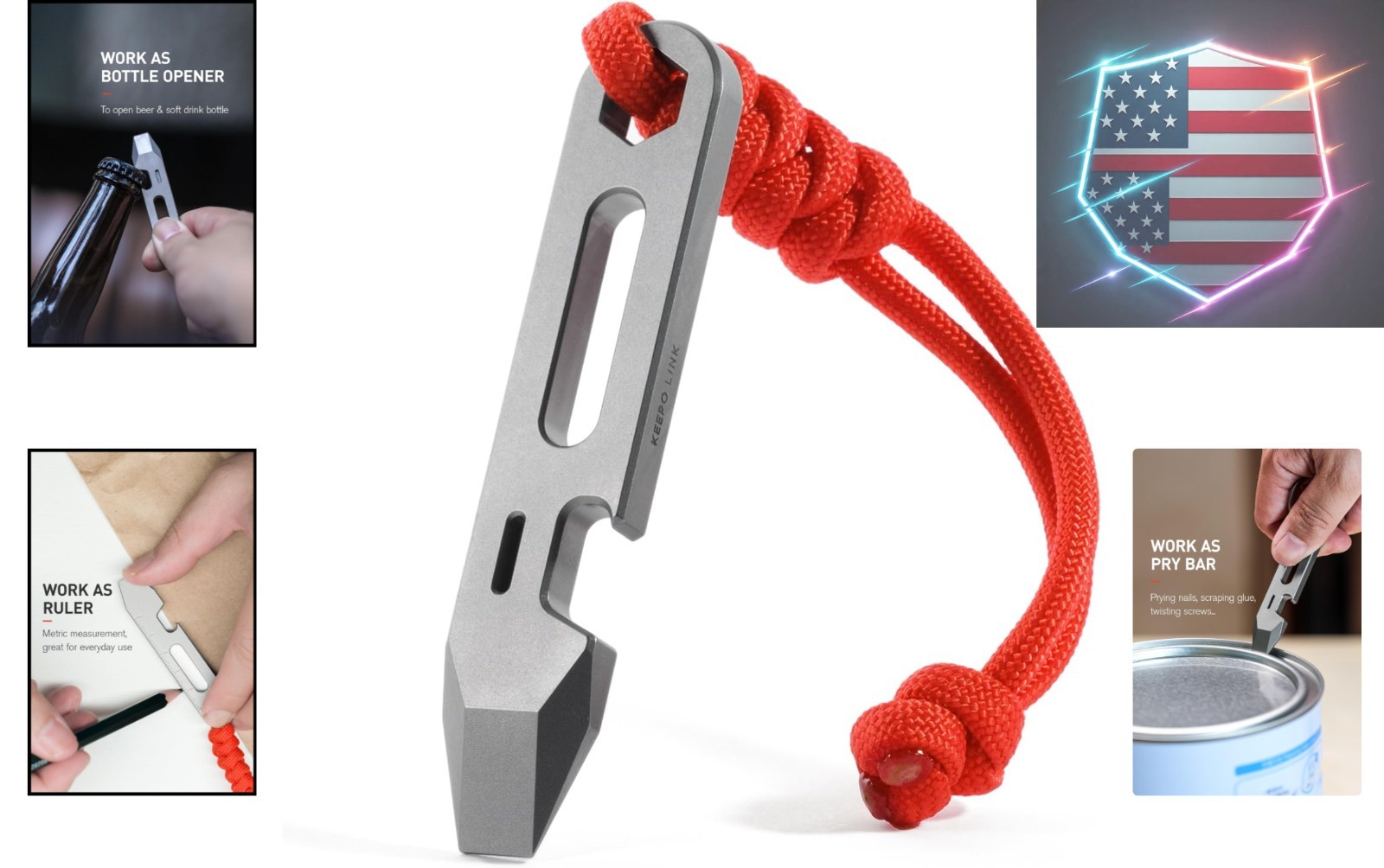 Titanium EDC Pry Bar Multitool, 4-in-1 Keychain Prybar Tool with Bottle Opene…