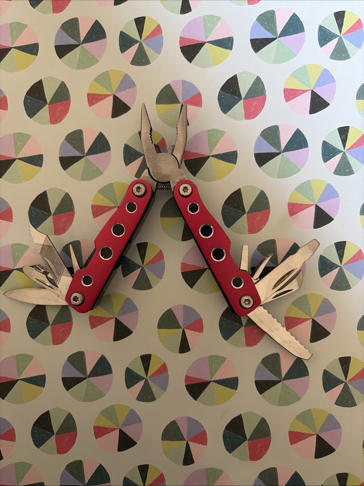 Multi-Tool Knife, Pliers – 11 in 1 Red With Sheath Measures 2 1/2” Closed -New
