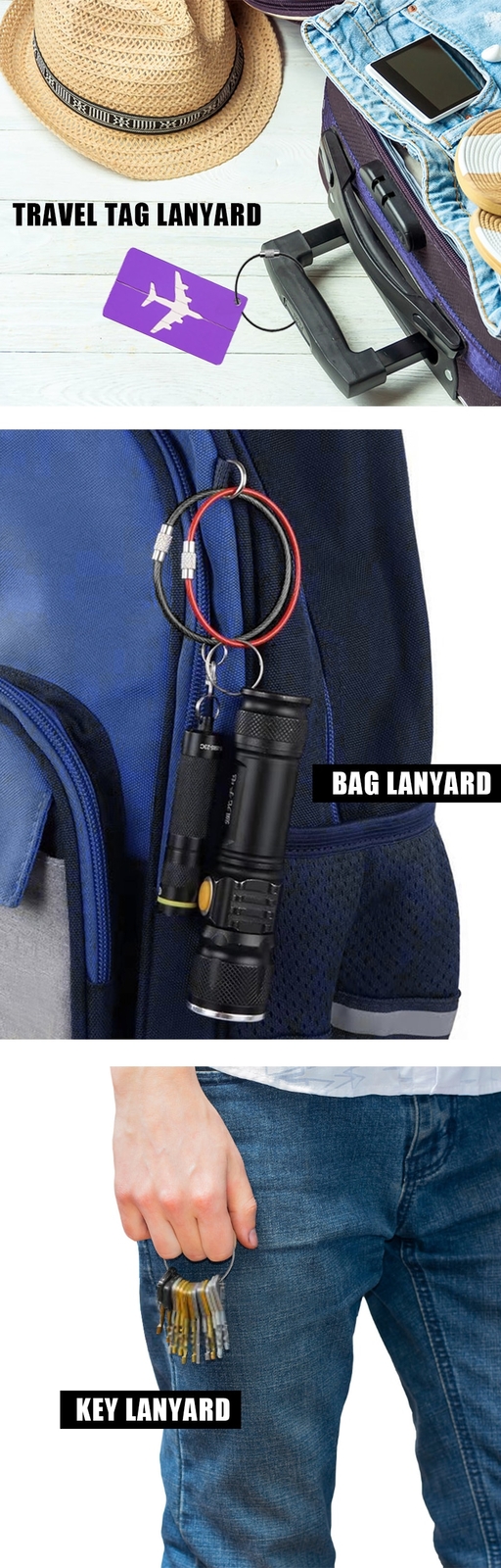 10PCS 15CM Stainless Steel Outdoor Key Chain Rings Screw Lock Gadge Tools