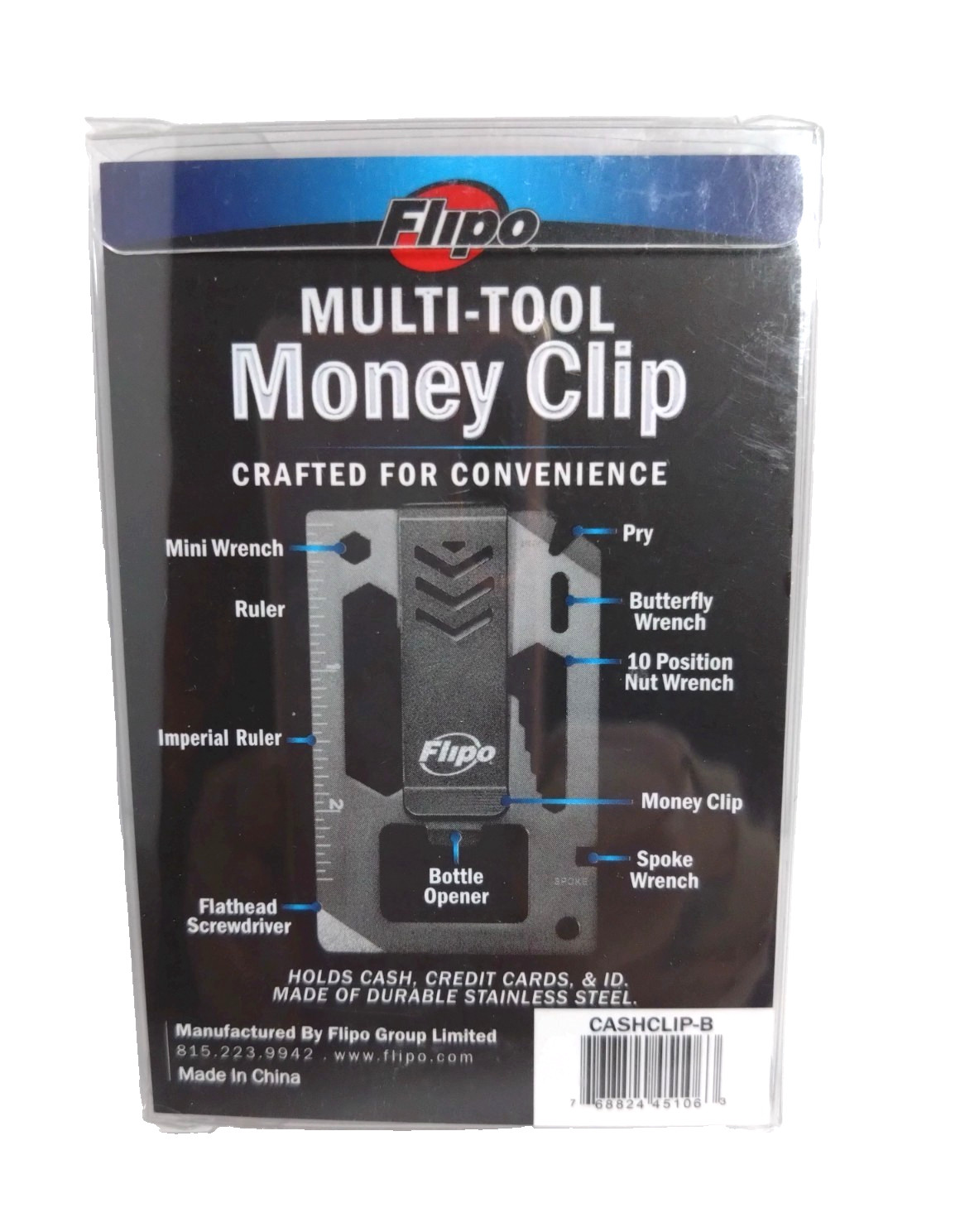 New Black Stainless Steel Flipo Multi Tool Money Clip