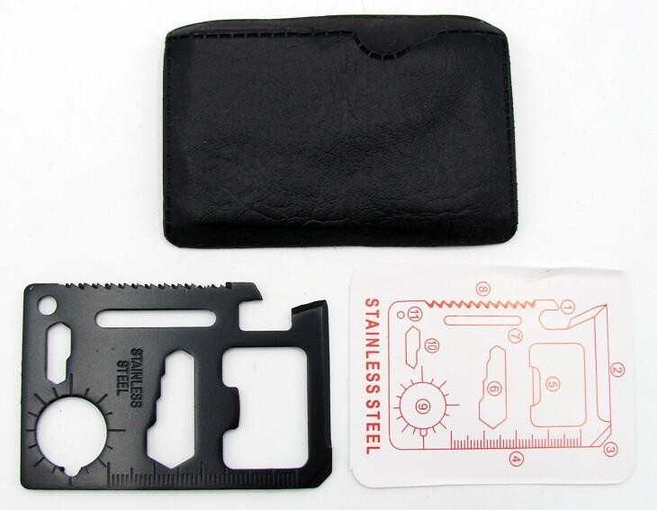 Qty 12 BLACK Stainless Steel 11 in 1 Multipurpose Pocket Survival Tool Card Size
