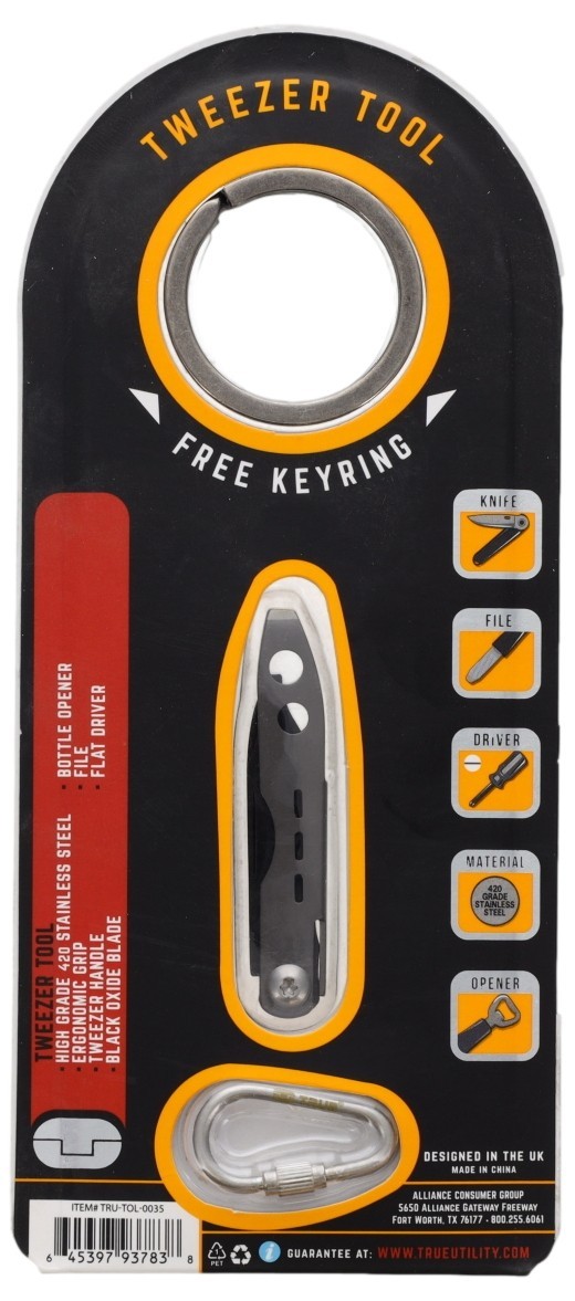 True TRUTOL0035 Tweezers Tool Pocket Knife Keyring Multi‑Tool