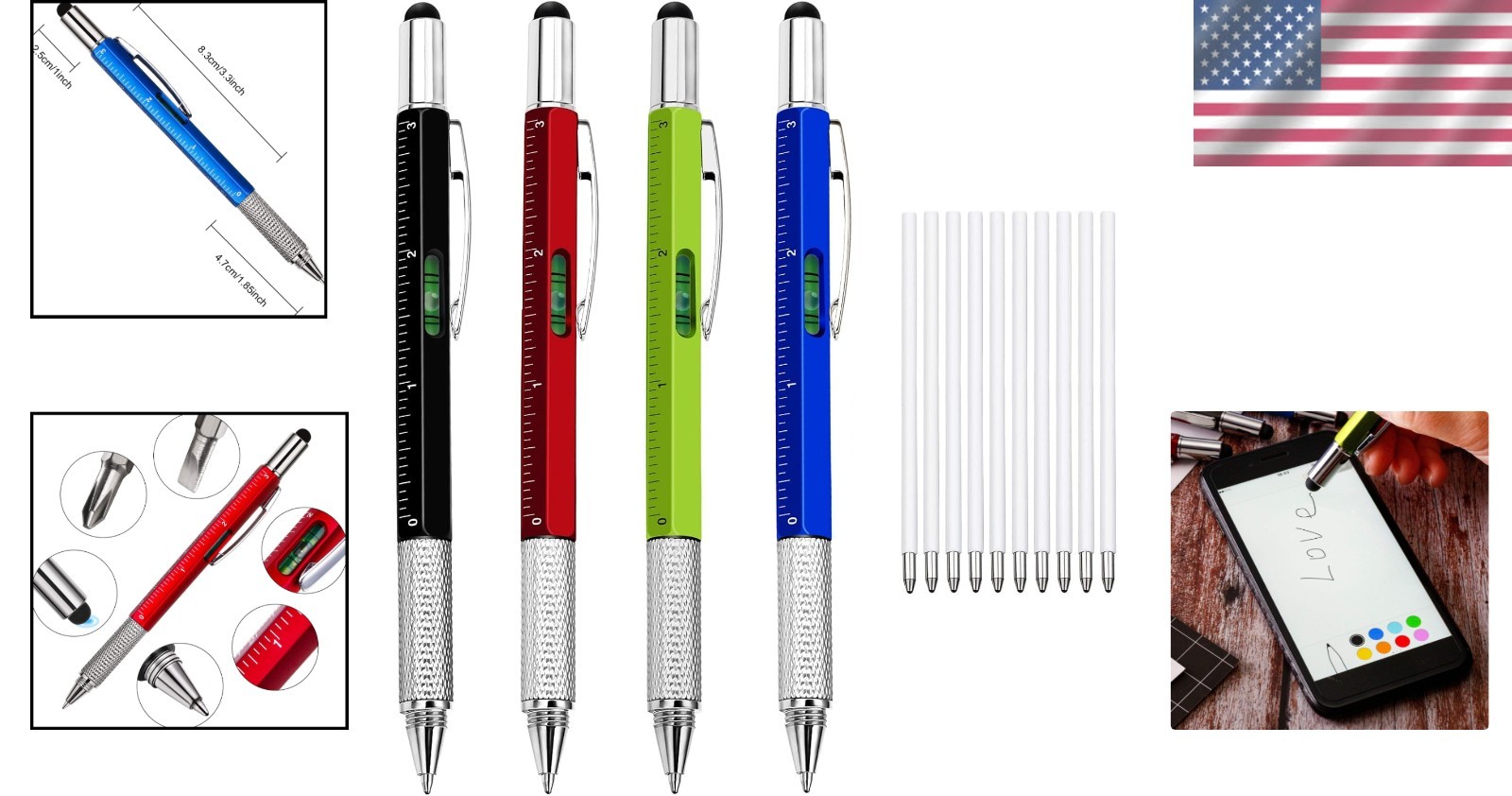 Portable Multi-Tool Pen Set with 10 Refills – Great Gift for DIY Enthusiasts