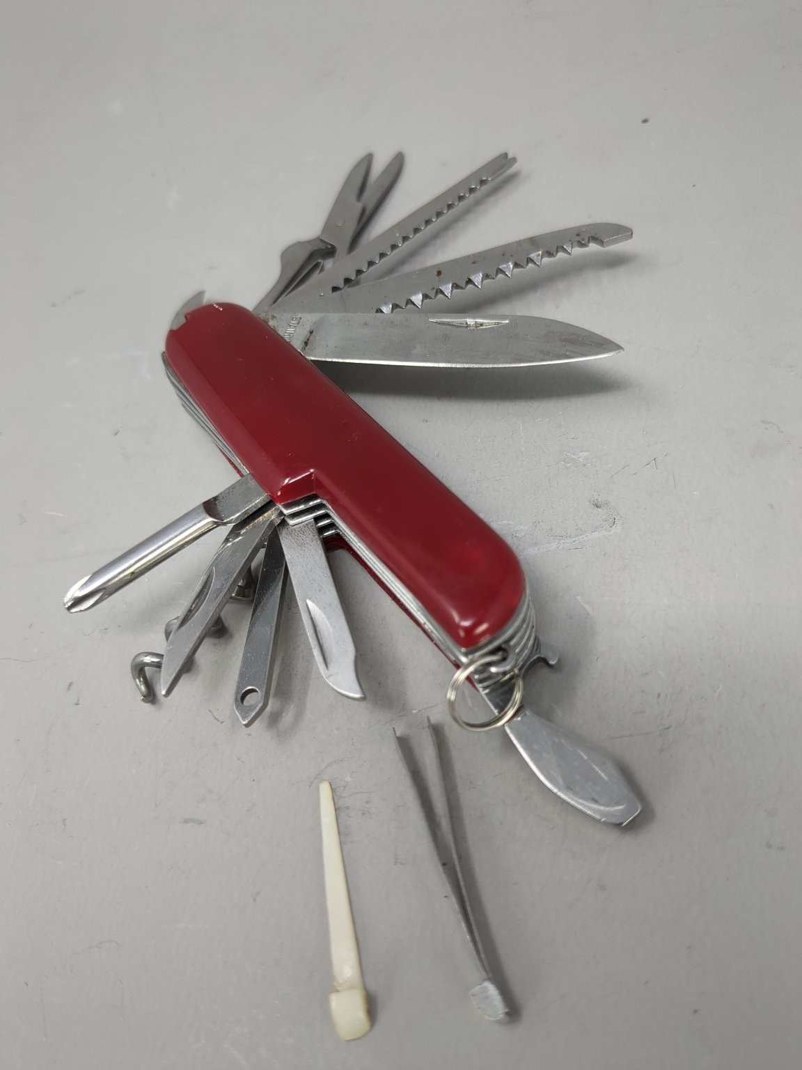 Multi-Tool Camping Knife Red Plastic Handle Stainless Steel EDC
