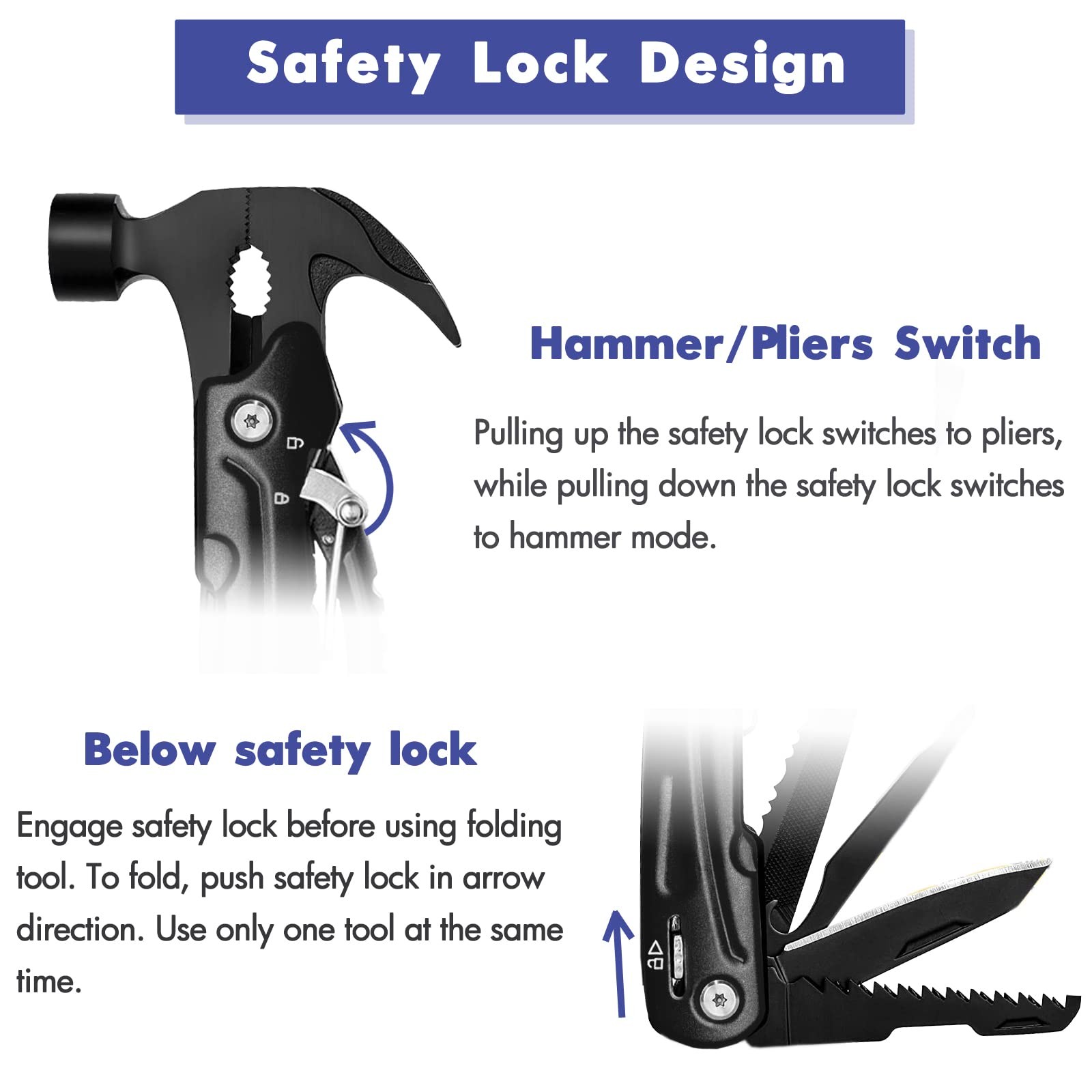 Black Hammer Multitool Gadget Gift For Men Husband Birthday Carrying Case
